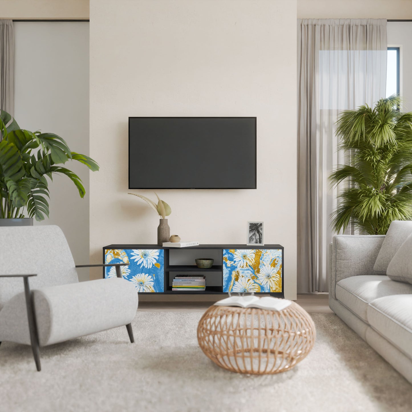 DAISY LUXE 2-Door TV Stand in Black Finish