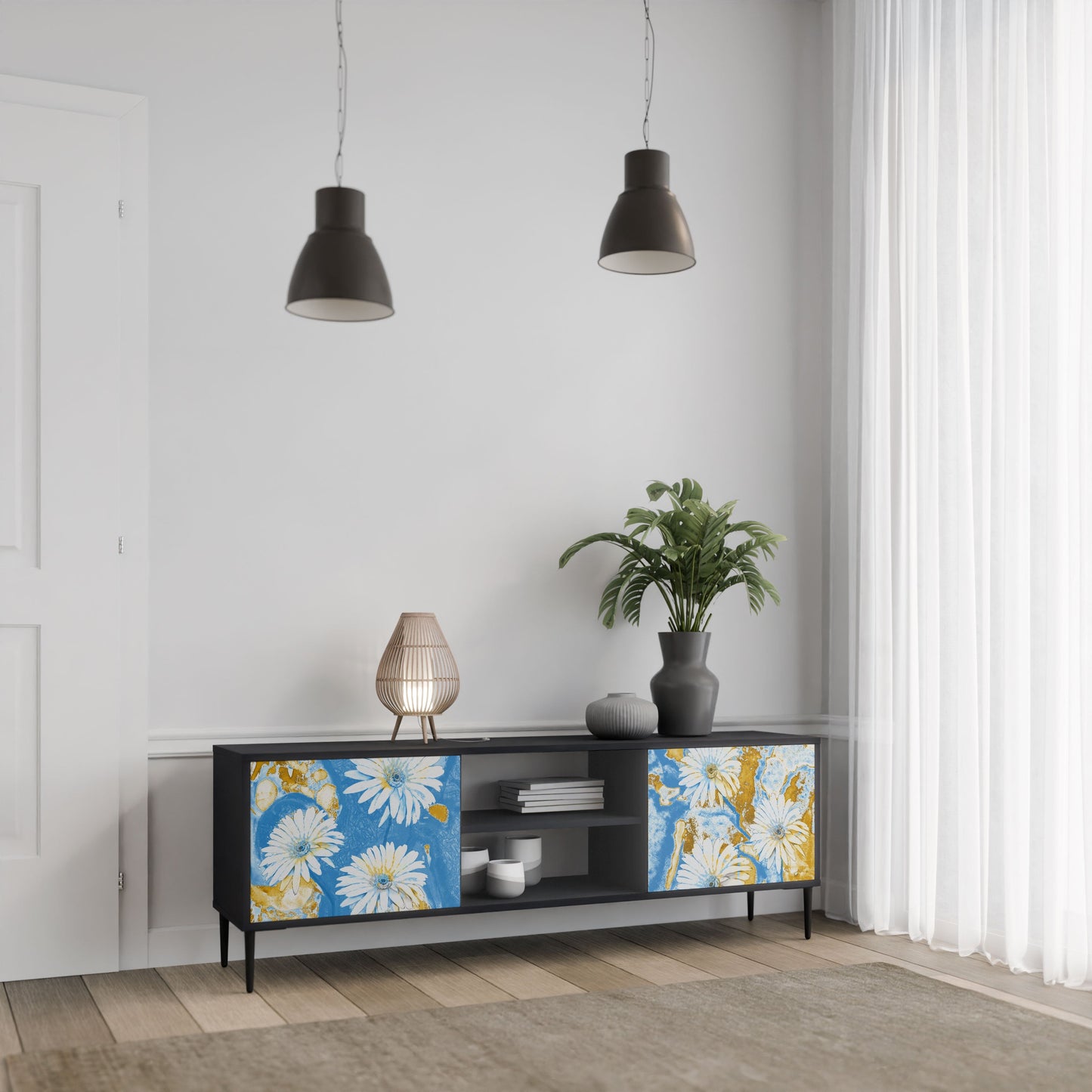 DAISY LUXE 2-Door TV Stand in Black Finish