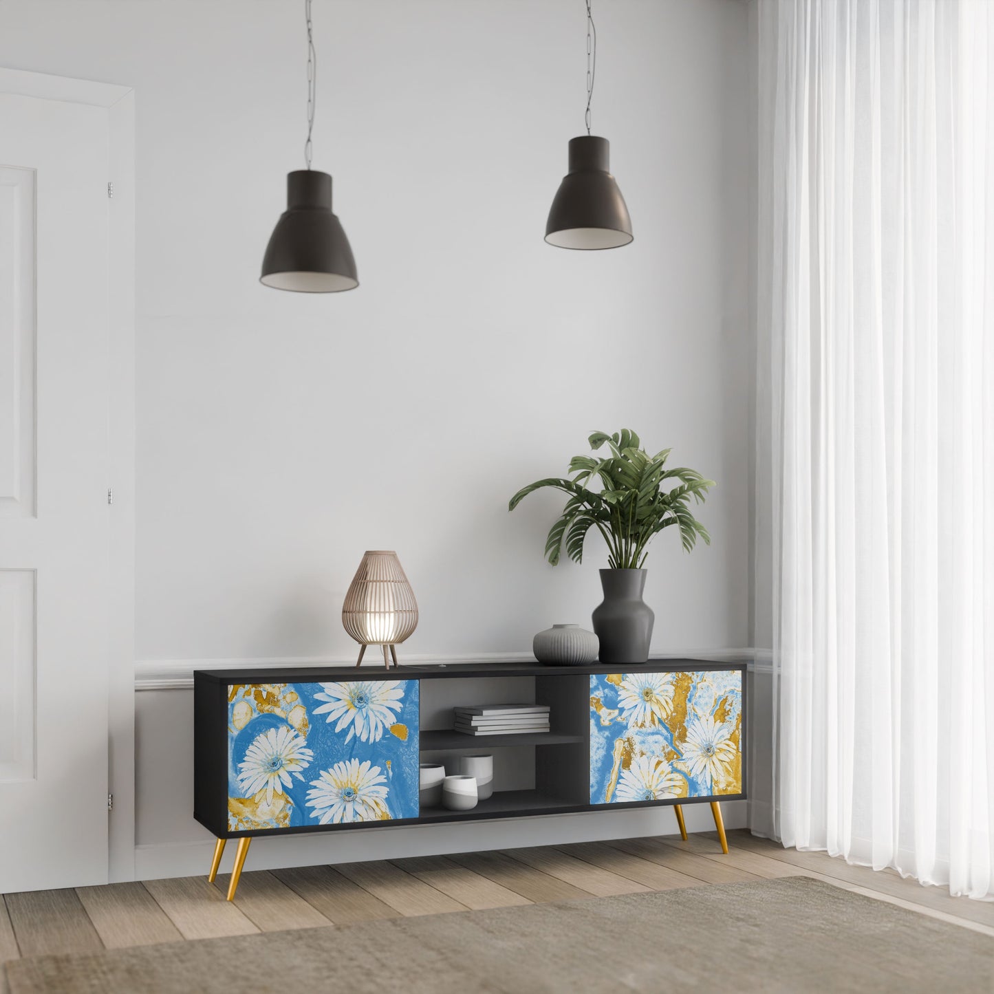 DAISY LUXE 2-Door TV Stand in Black Finish