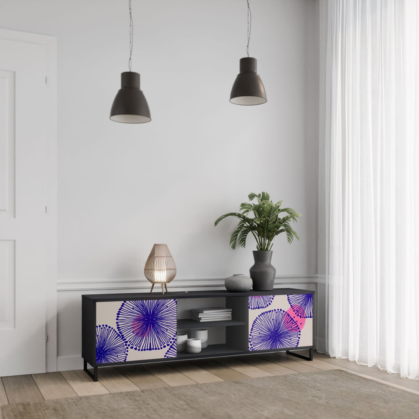 MAGIC NATURE 2-Door TV Stand in Black Finish