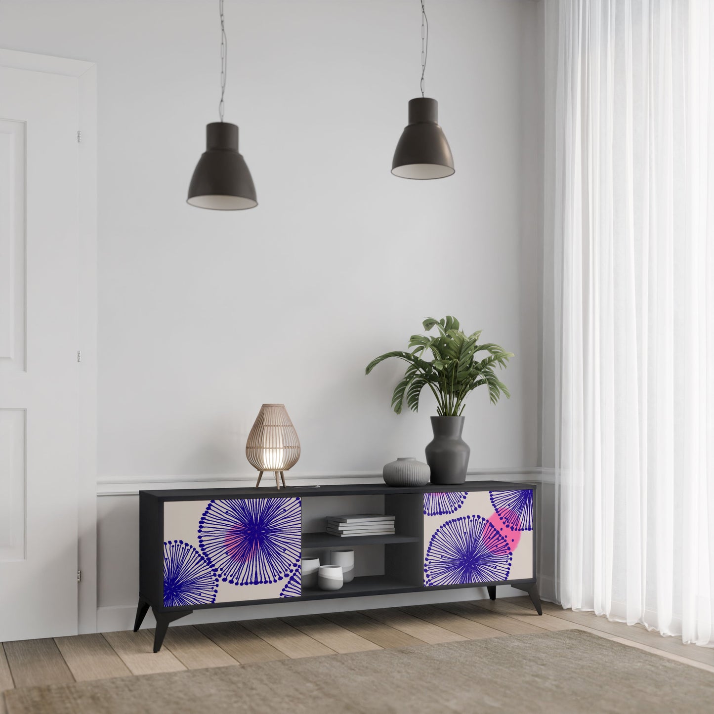 MAGIC NATURE 2-Door TV Stand in Black Finish