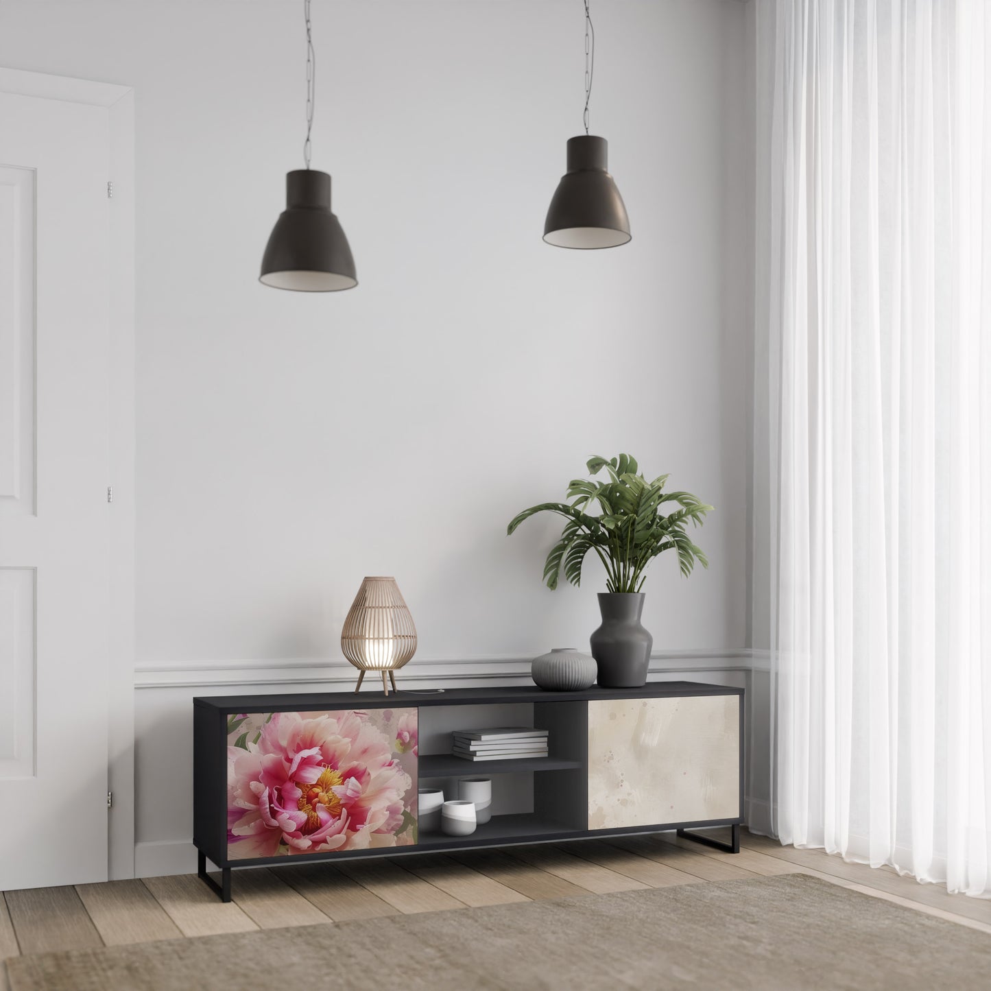 Mobile TV a 2 ante PEONY WHISPER con finitura nera