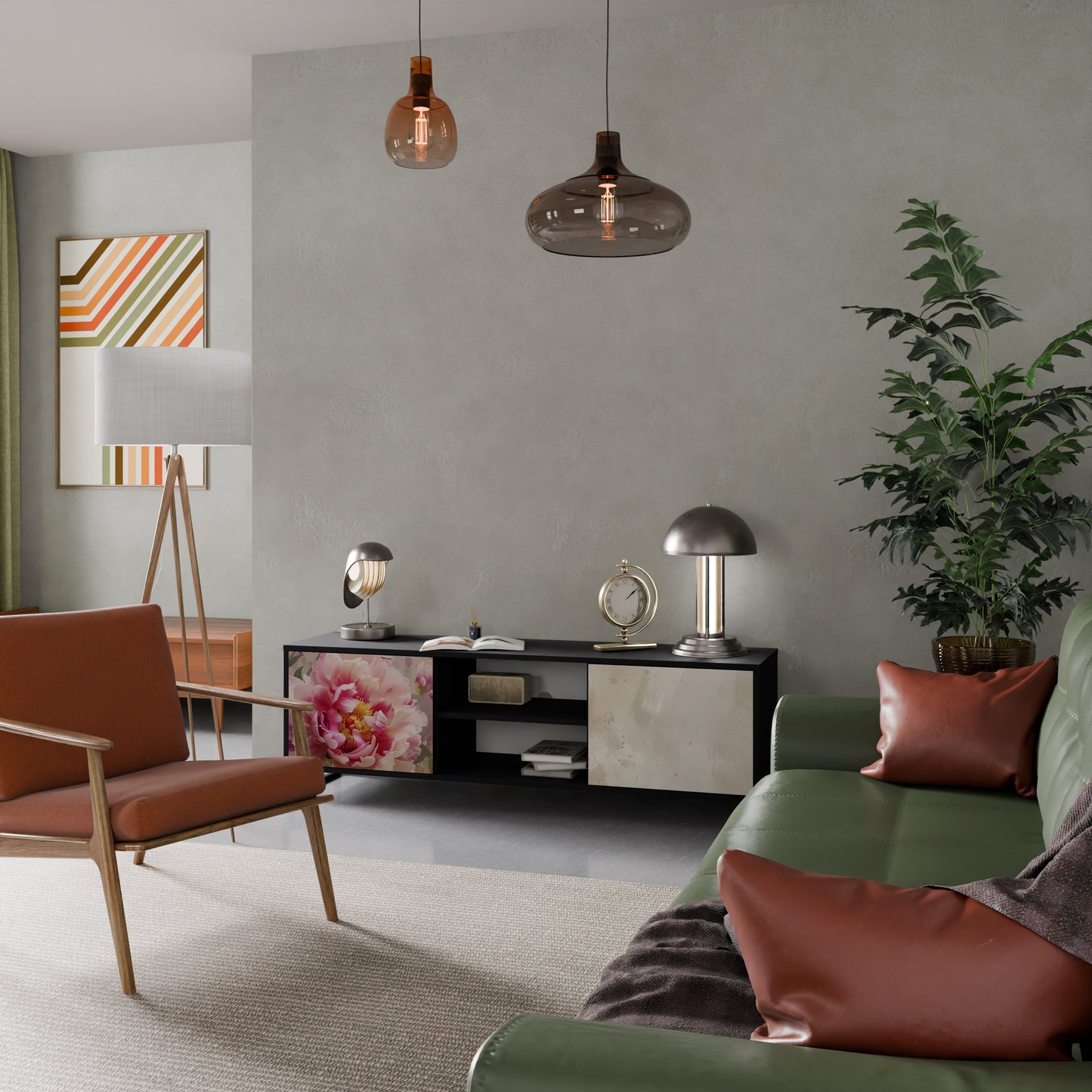 Mobile TV a 2 ante PEONY WHISPER con finitura nera