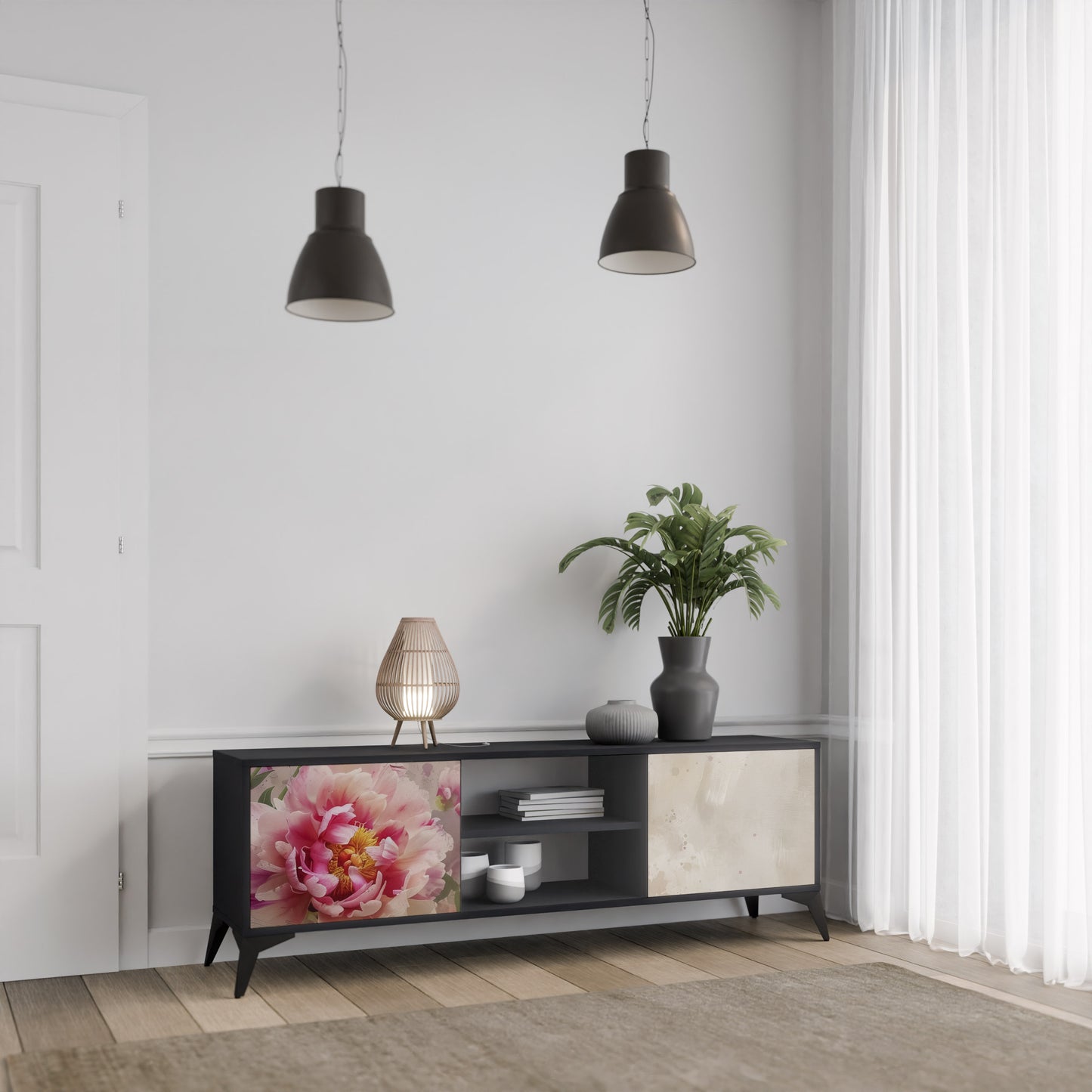 Mobile TV a 2 ante PEONY WHISPER con finitura nera