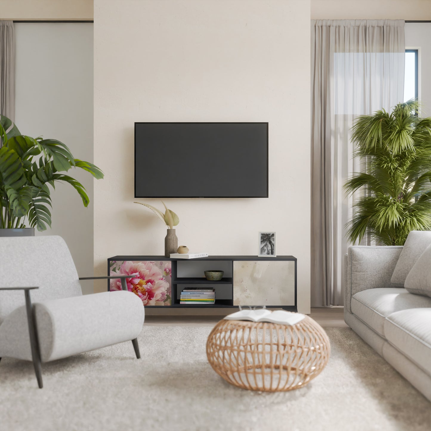Mobile TV a 2 ante PEONY WHISPER con finitura nera