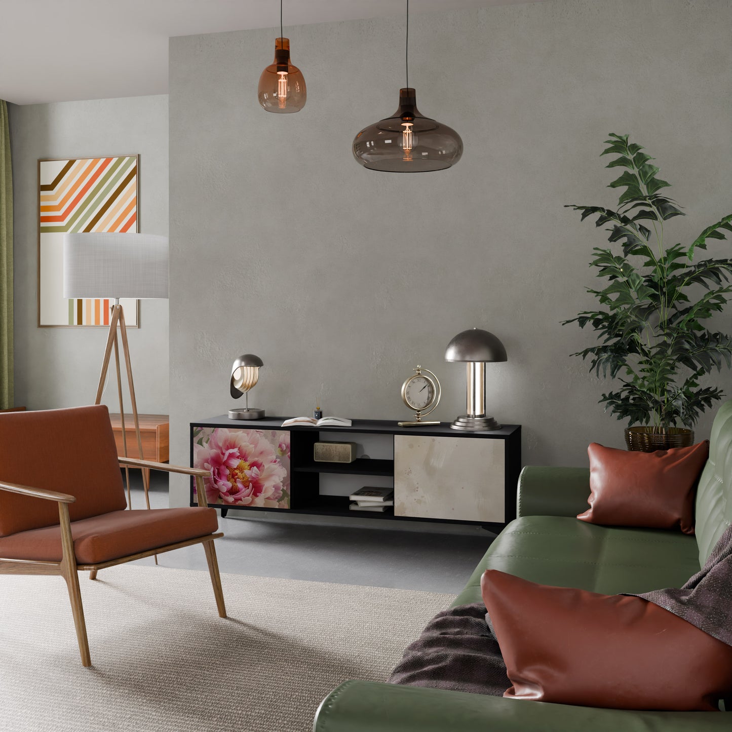 Mobile TV a 2 ante PEONY WHISPER con finitura nera
