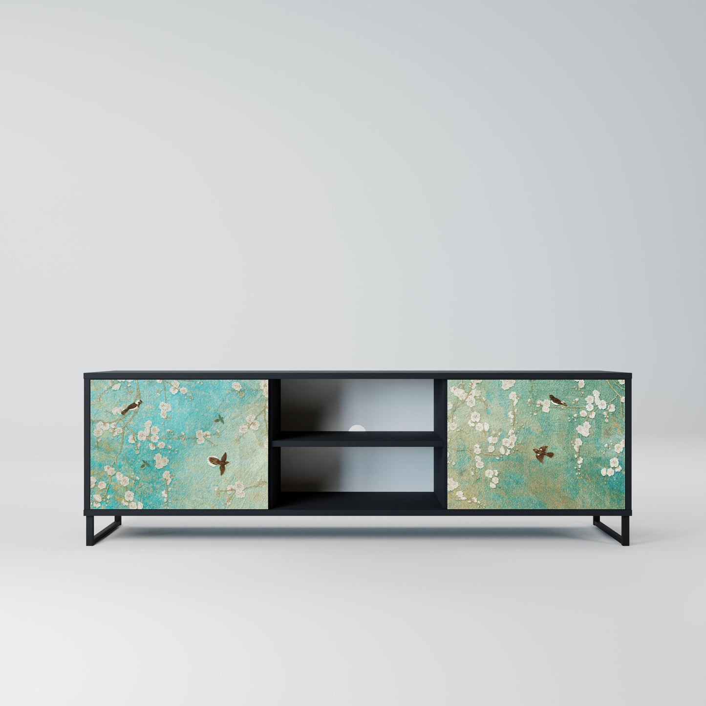 BLOOMING CHARM 2-Door TV Stand in Black Finish