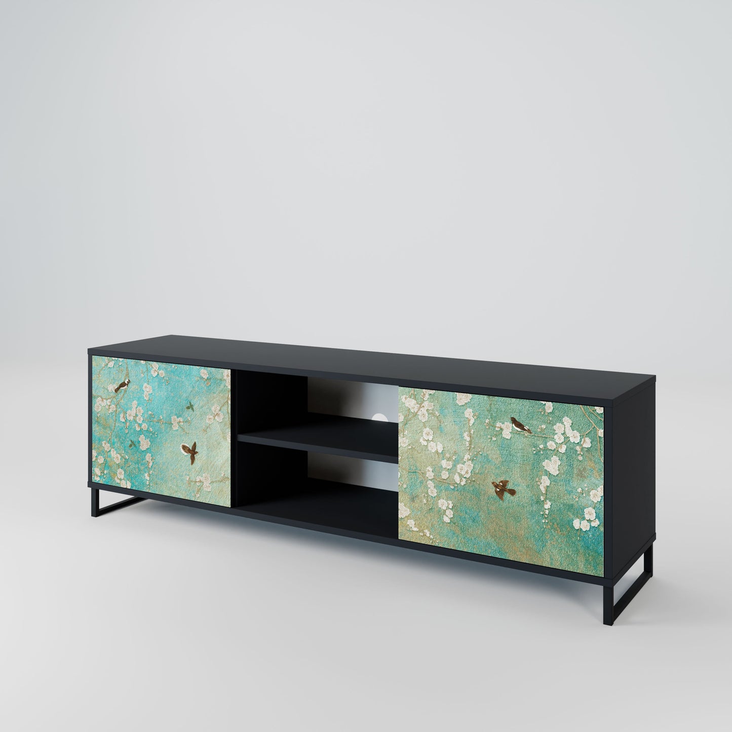 BLOOMING CHARM 2-Door TV Stand in Black Finish