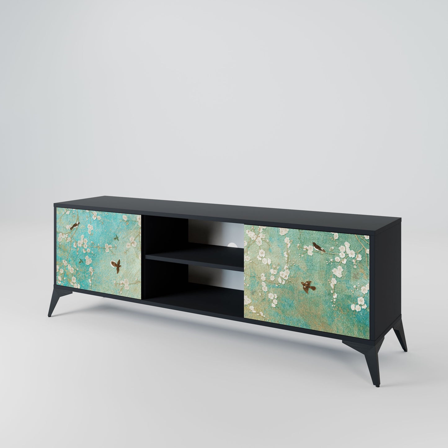 BLOOMING CHARM 2-Door TV Stand in Black Finish