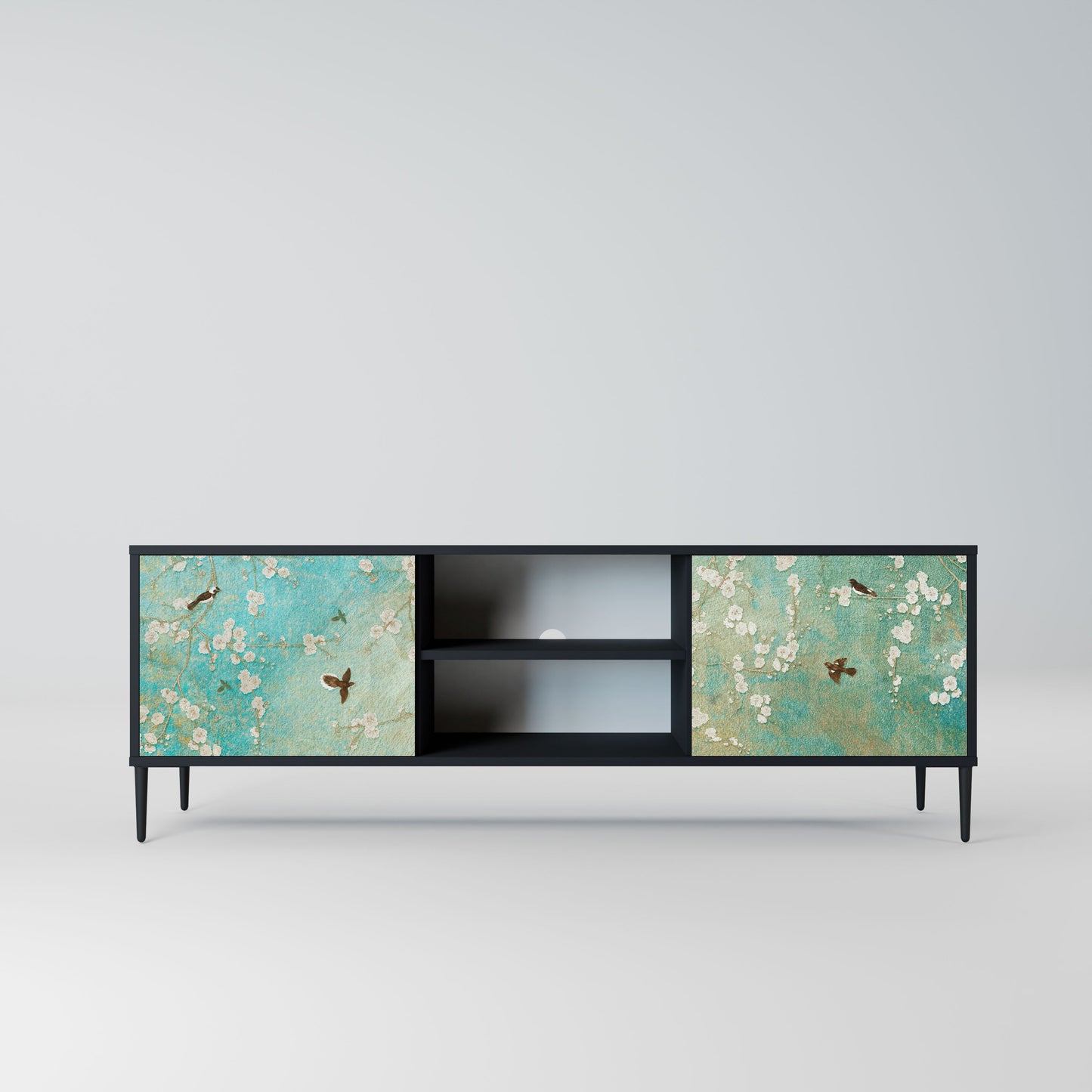 BLOOMING CHARM 2-Door TV Stand in Black Finish