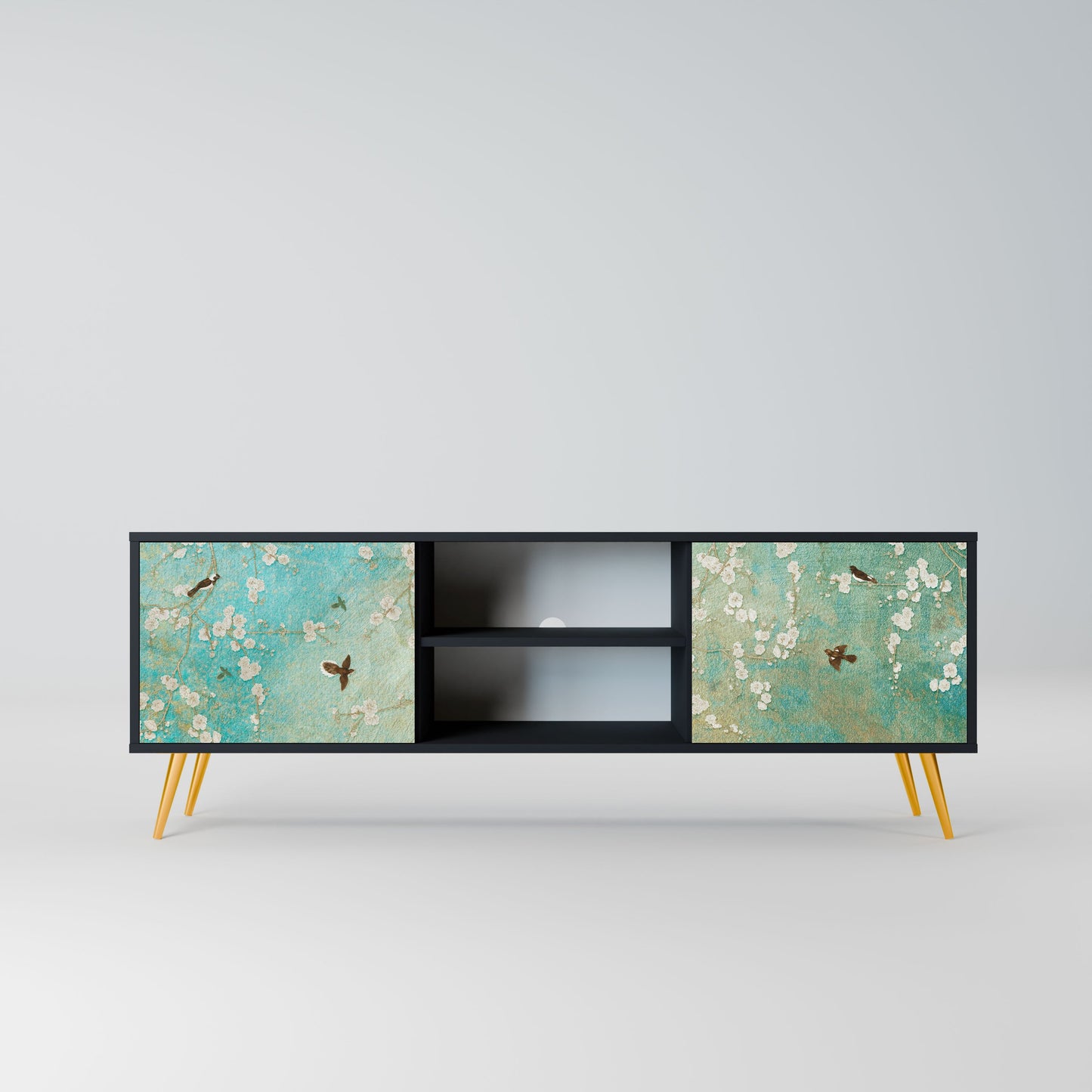 BLOOMING CHARM 2-Door TV Stand in Black Finish