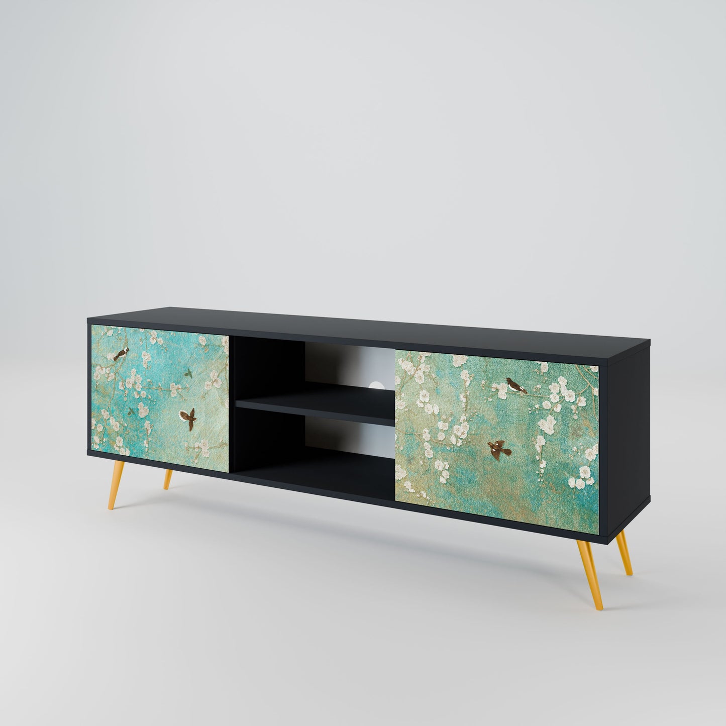 BLOOMING CHARM 2-Door TV Stand in Black Finish