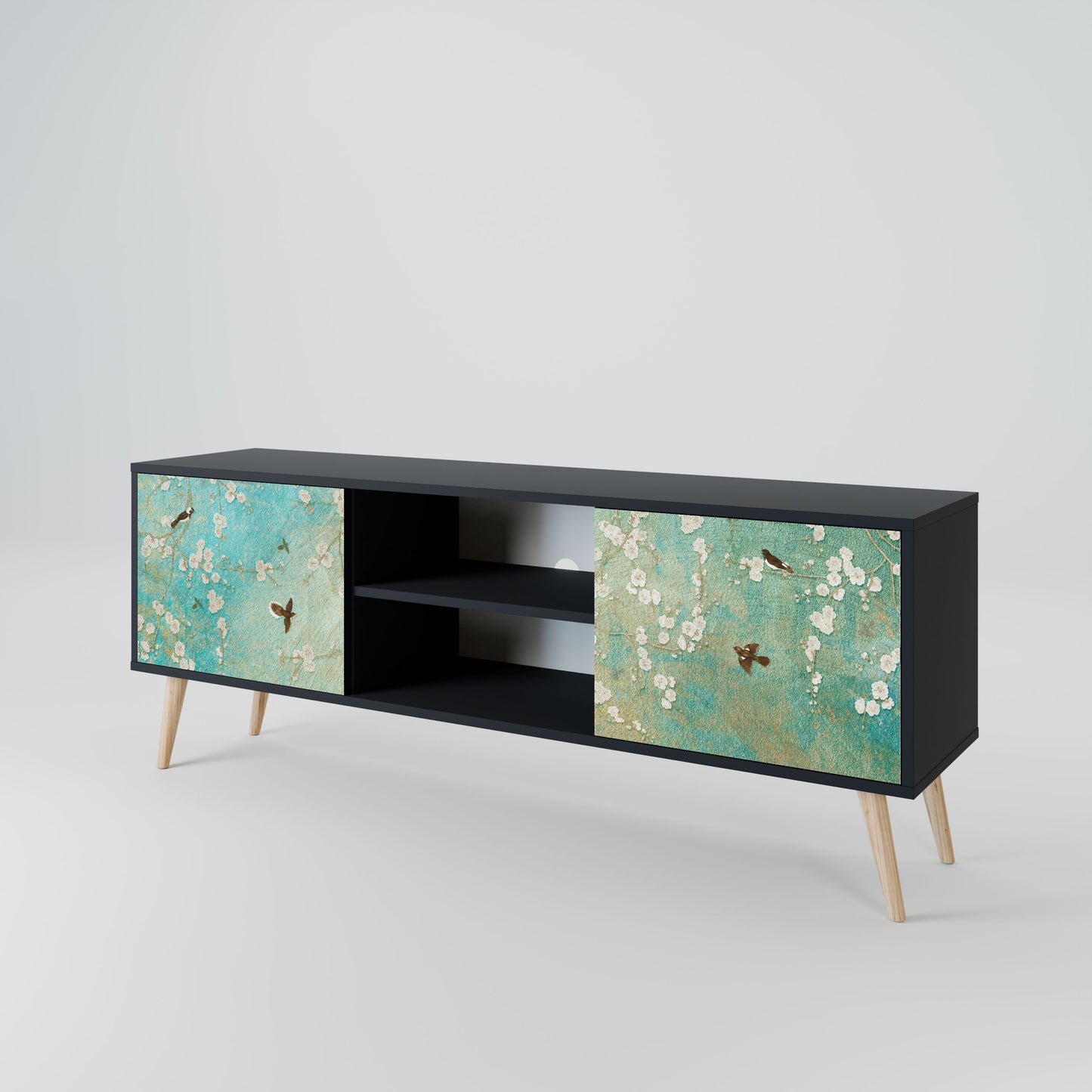 BLOOMING CHARM 2-Door TV Stand in Black Finish