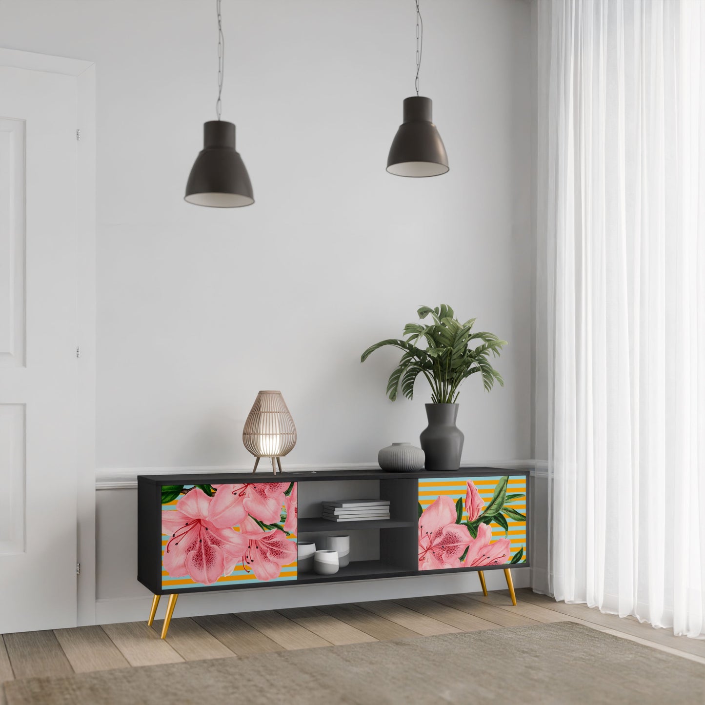 FRAGILE BEAUTY 2-Door TV Stand in Black Finish