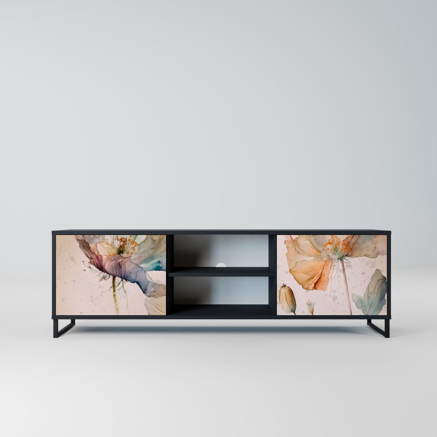 SOFTEN POPPY 2-Door TV Stand in Black Finish