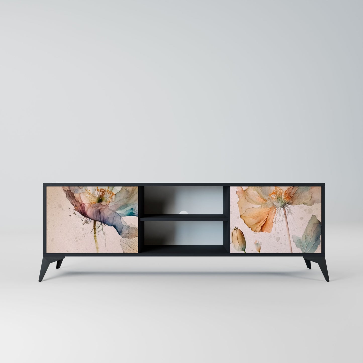SOFTEN POPPY 2-Door TV Stand in Black Finish