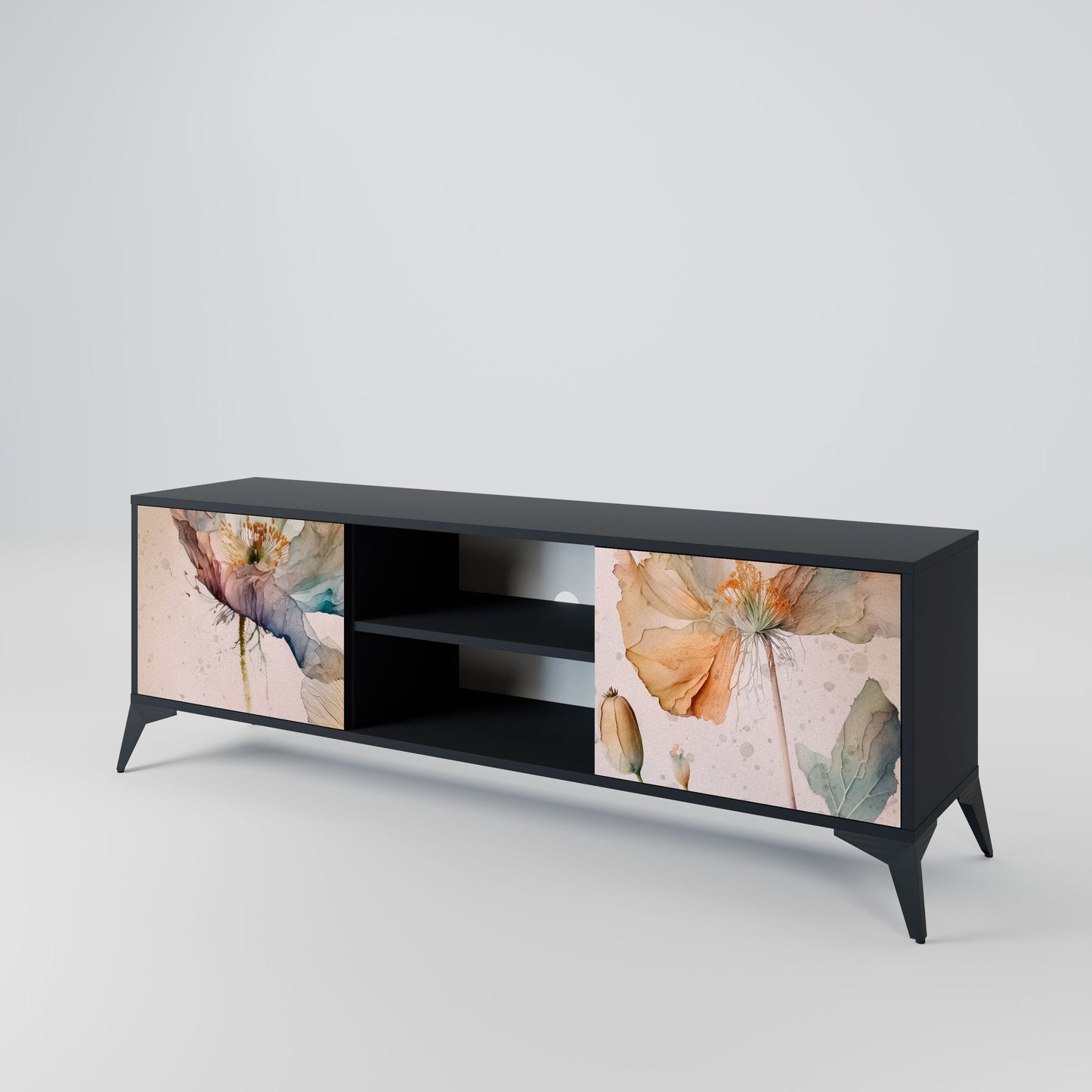 SOFTEN POPPY 2-Door TV Stand in Black Finish