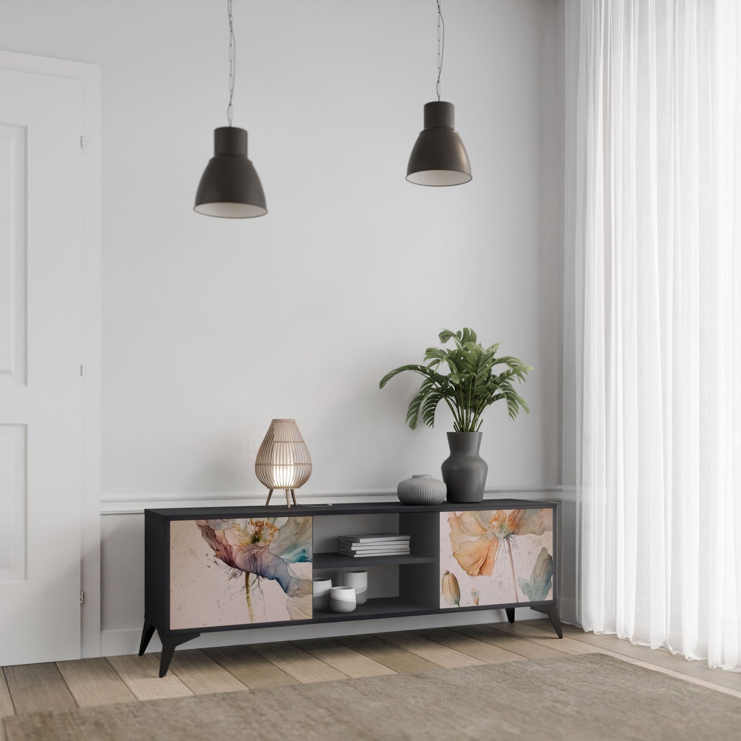 SOFTEN POPPY 2-Door TV Stand in Black Finish