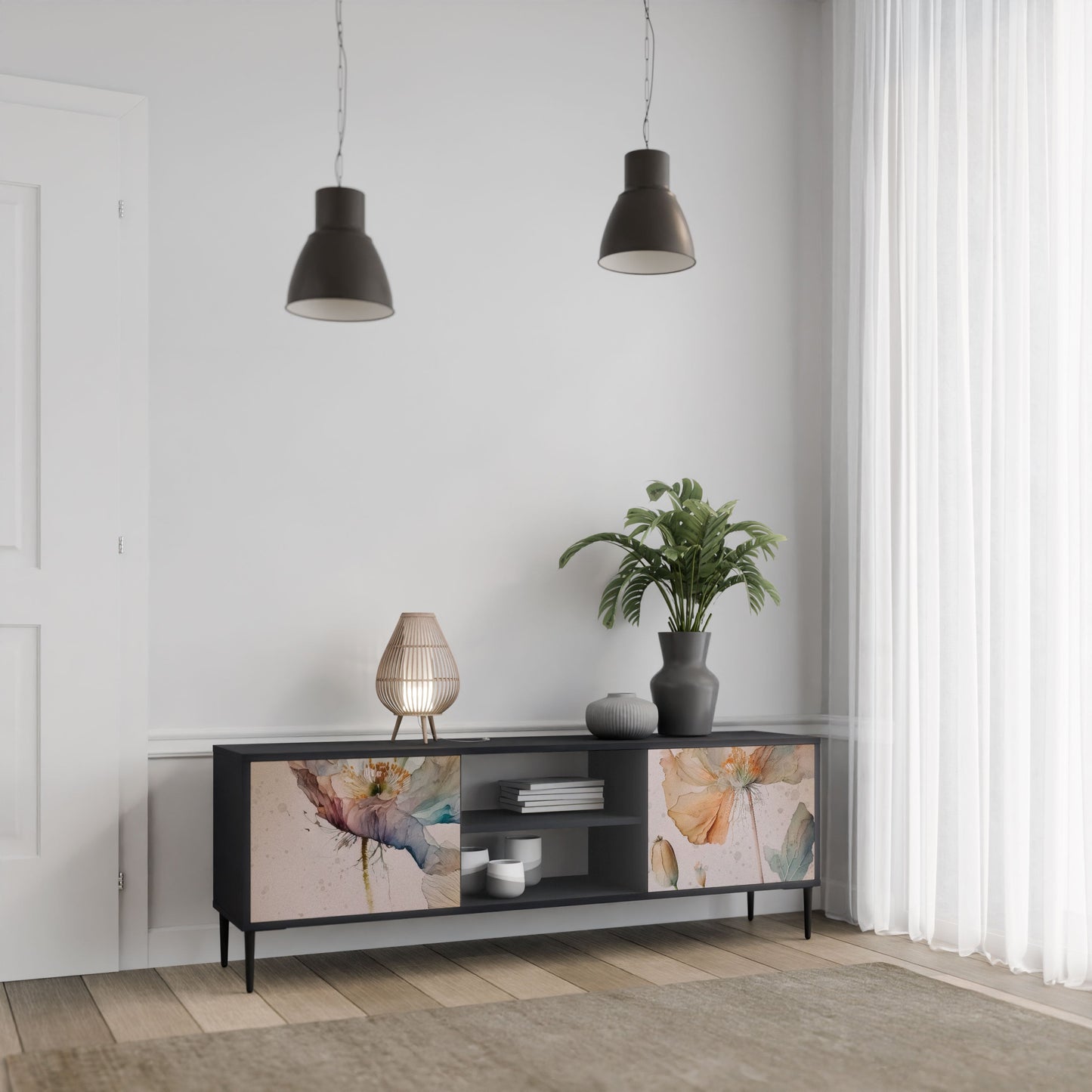 SOFTEN POPPY 2-Door TV Stand in Black Finish