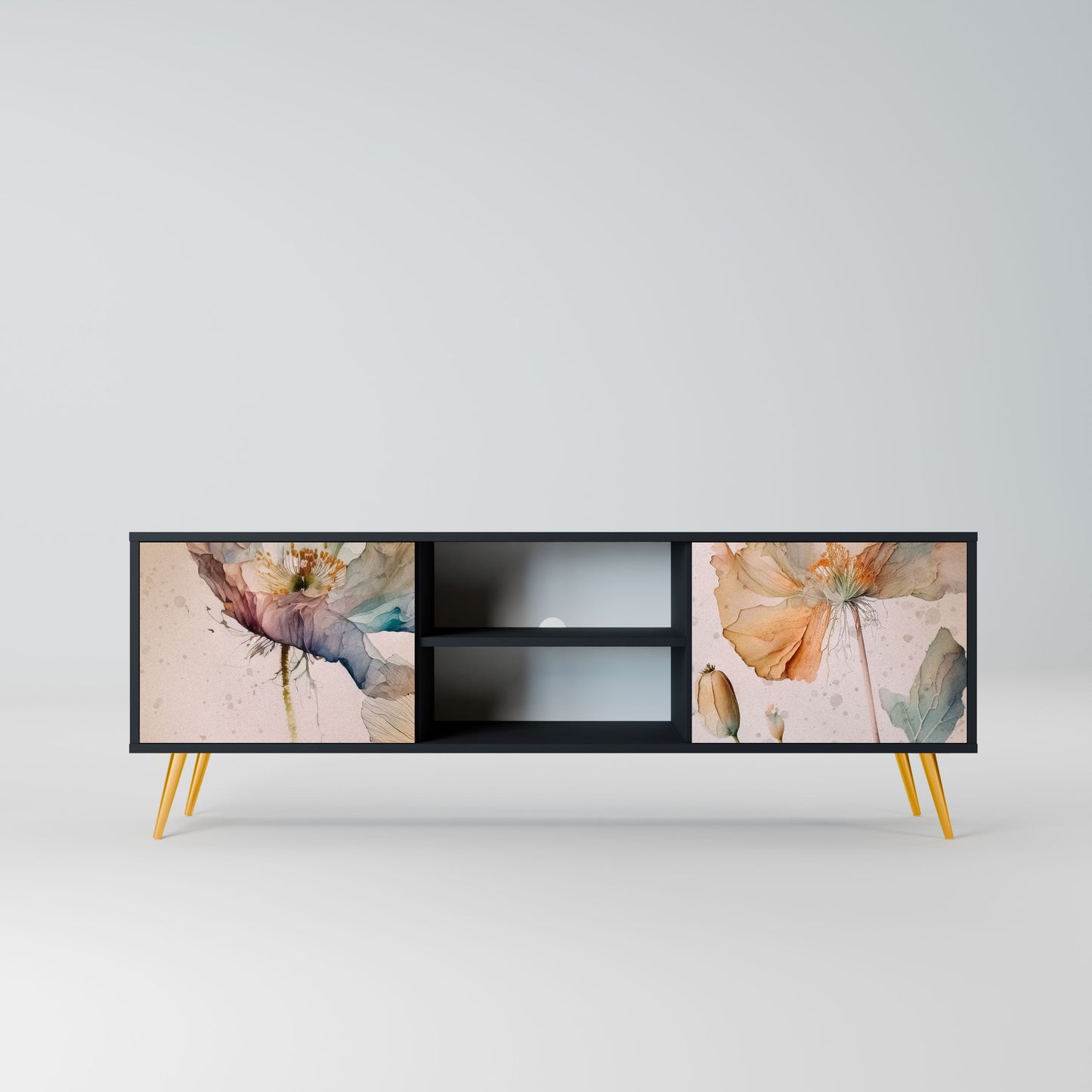 SOFTEN POPPY 2-Door TV Stand in Black Finish