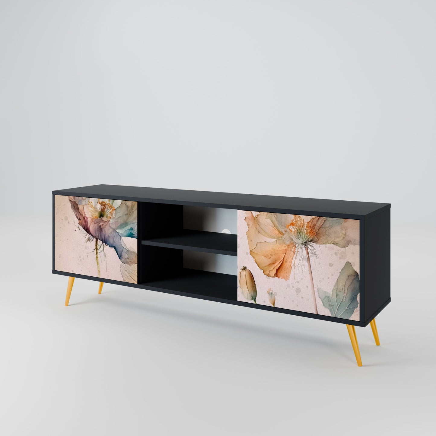 SOFTEN POPPY 2-Door TV Stand in Black Finish