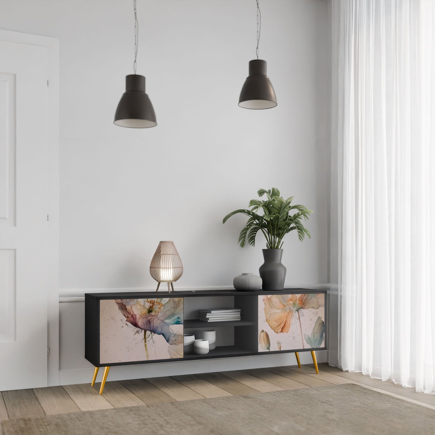 SOFTEN POPPY 2-Door TV Stand in Black Finish