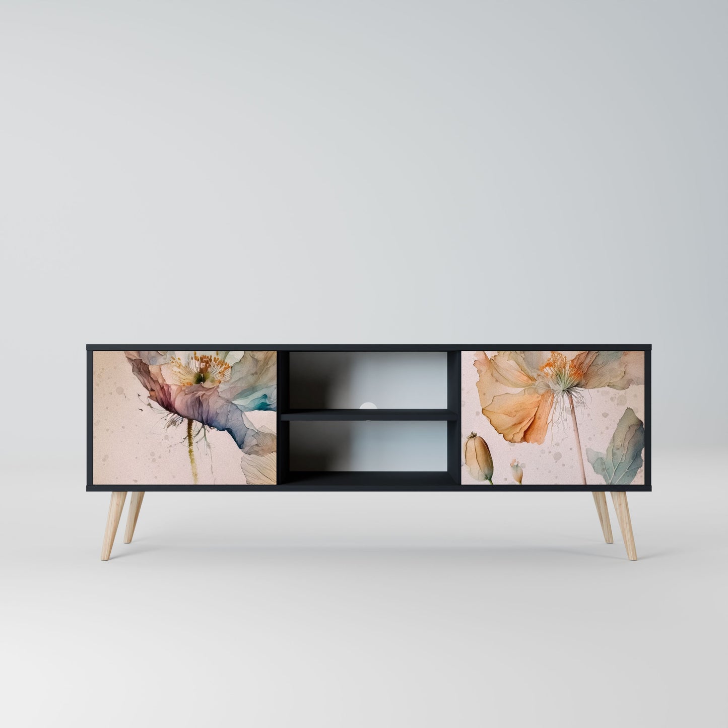 SOFTEN POPPY 2-Door TV Stand in Black Finish