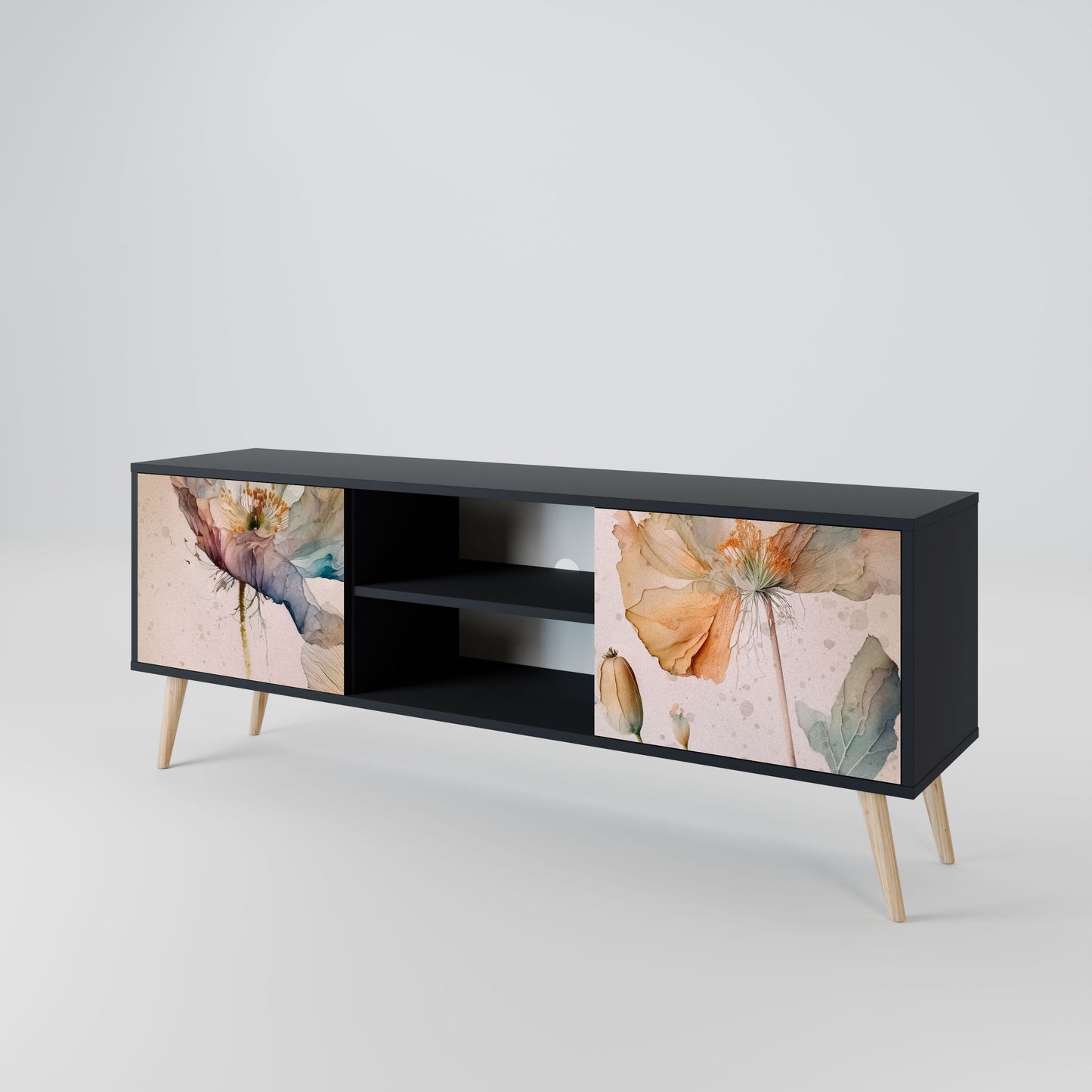 SOFTEN POPPY 2-Door TV Stand in Black Finish