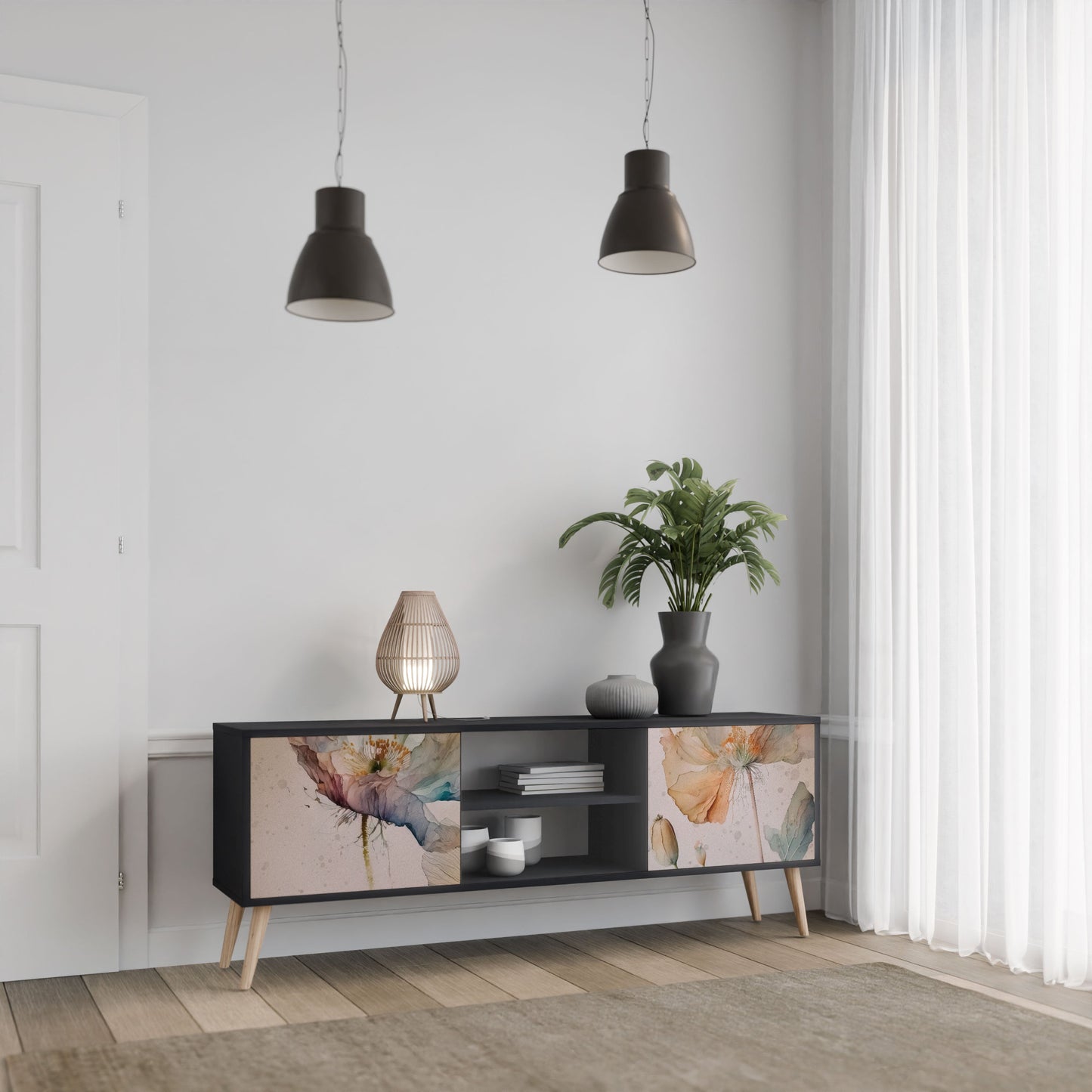 SOFTEN POPPY 2-Door TV Stand in Black Finish