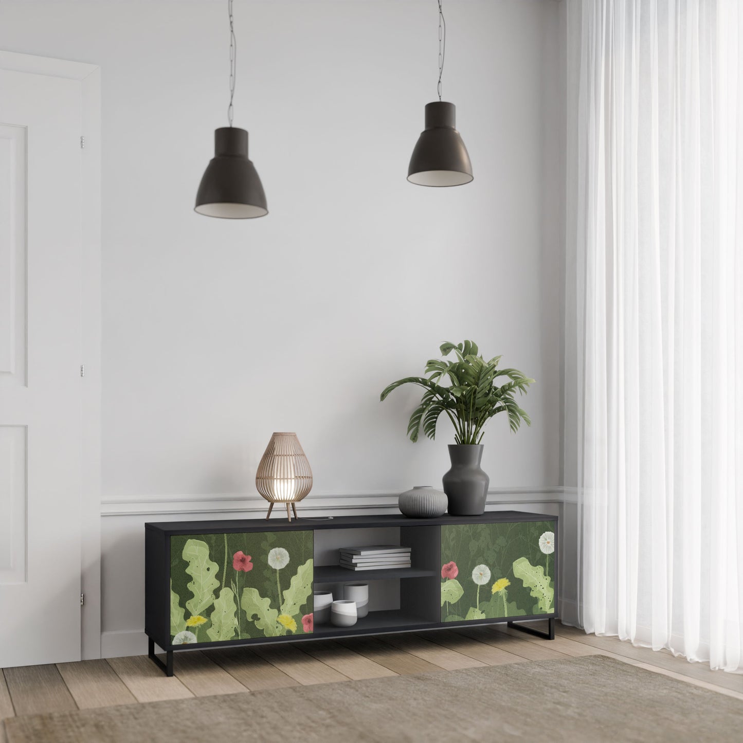 Mobile TV DANDELION AMUSE a 2 ante con finitura nera