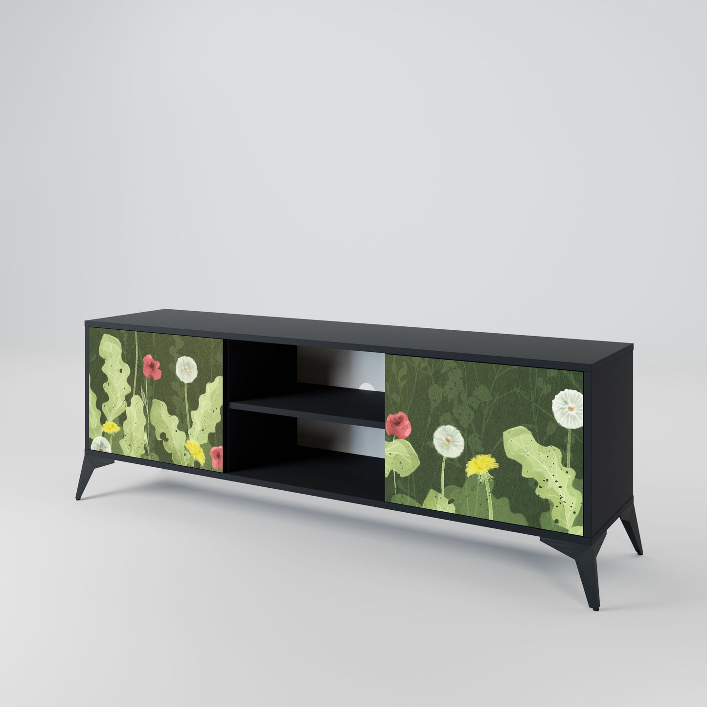 Mobile TV DANDELION AMUSE a 2 ante con finitura nera