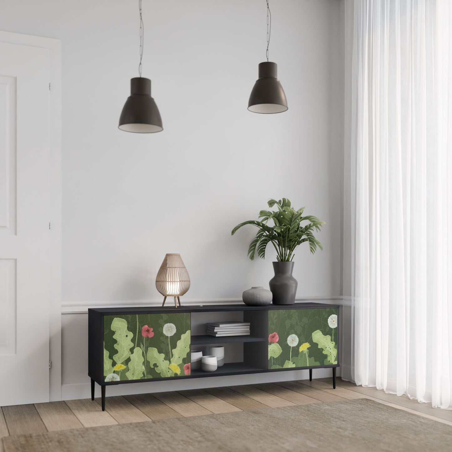 Mobile TV DANDELION AMUSE a 2 ante con finitura nera