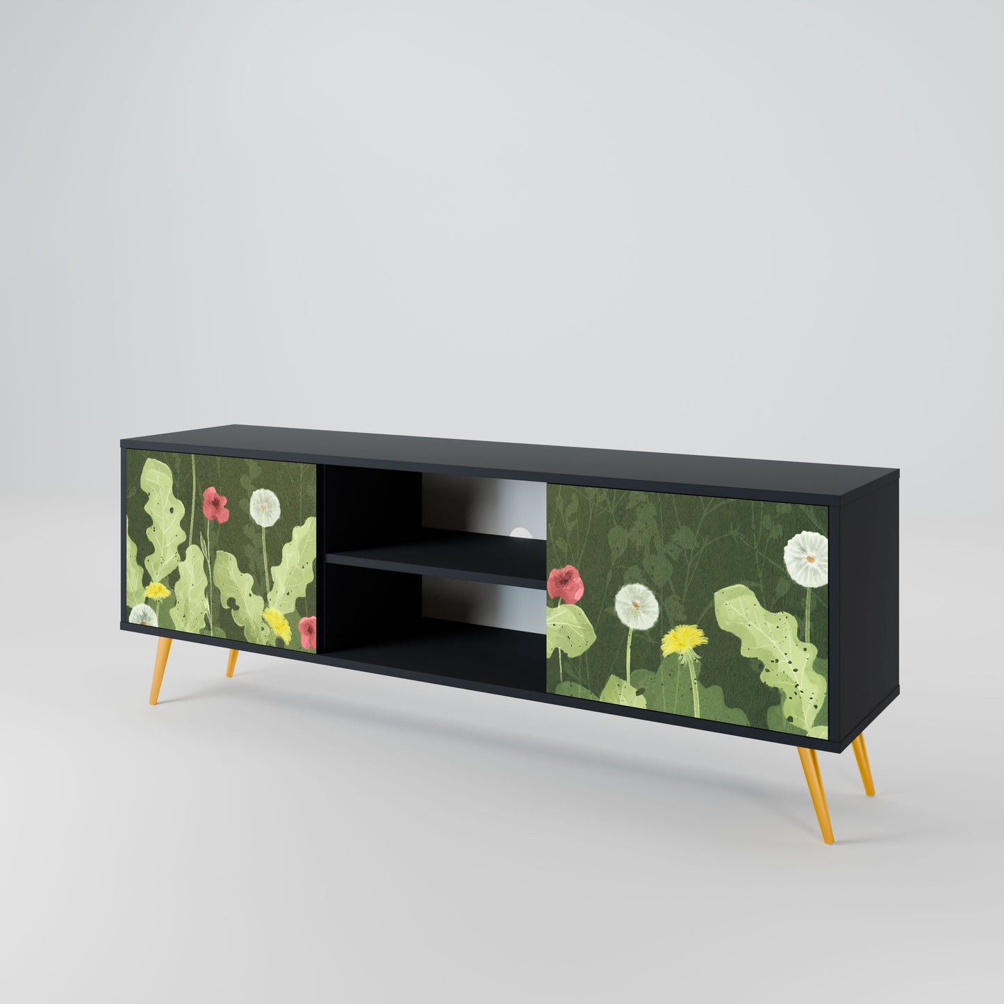 Mobile TV DANDELION AMUSE a 2 ante con finitura nera