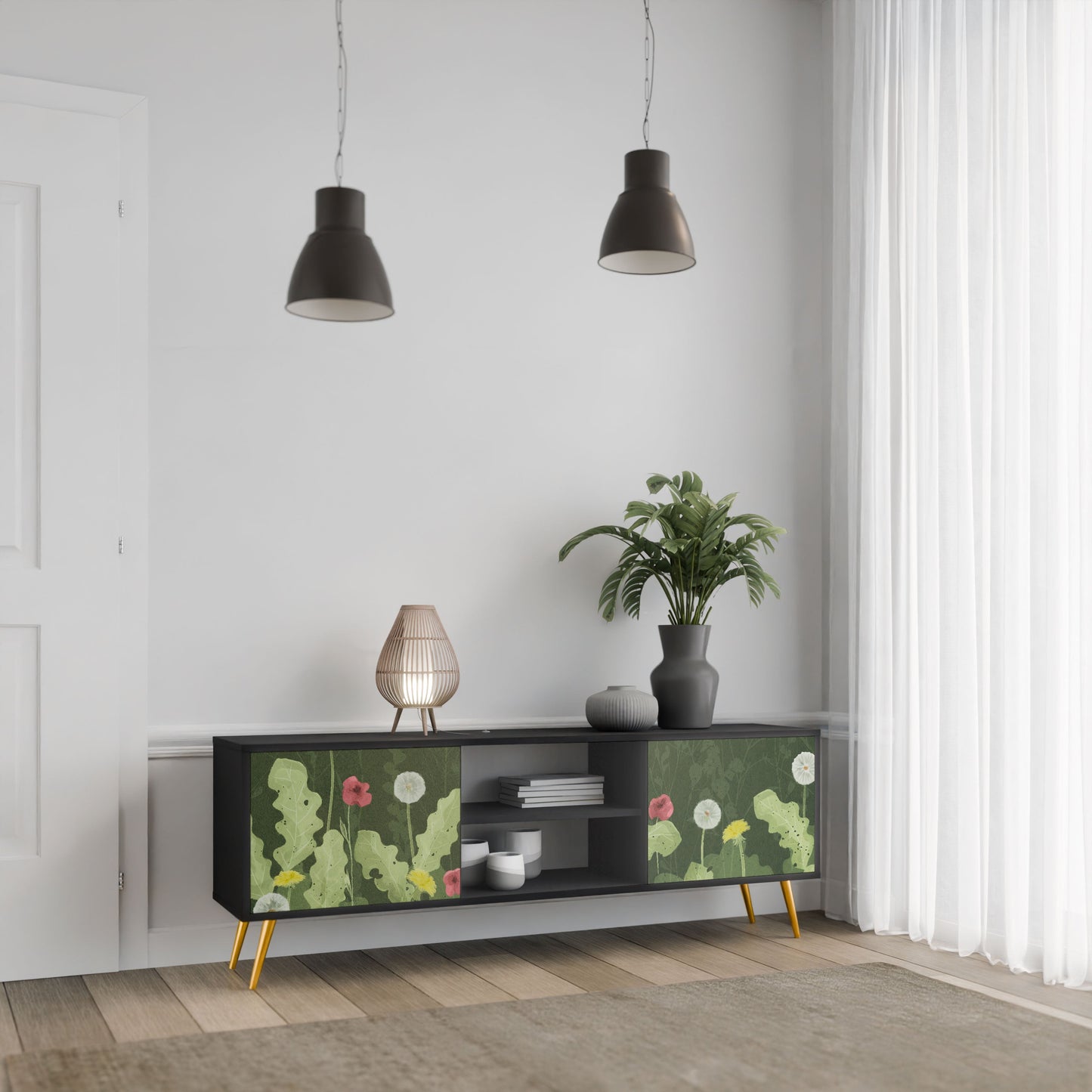 Mobile TV DANDELION AMUSE a 2 ante con finitura nera