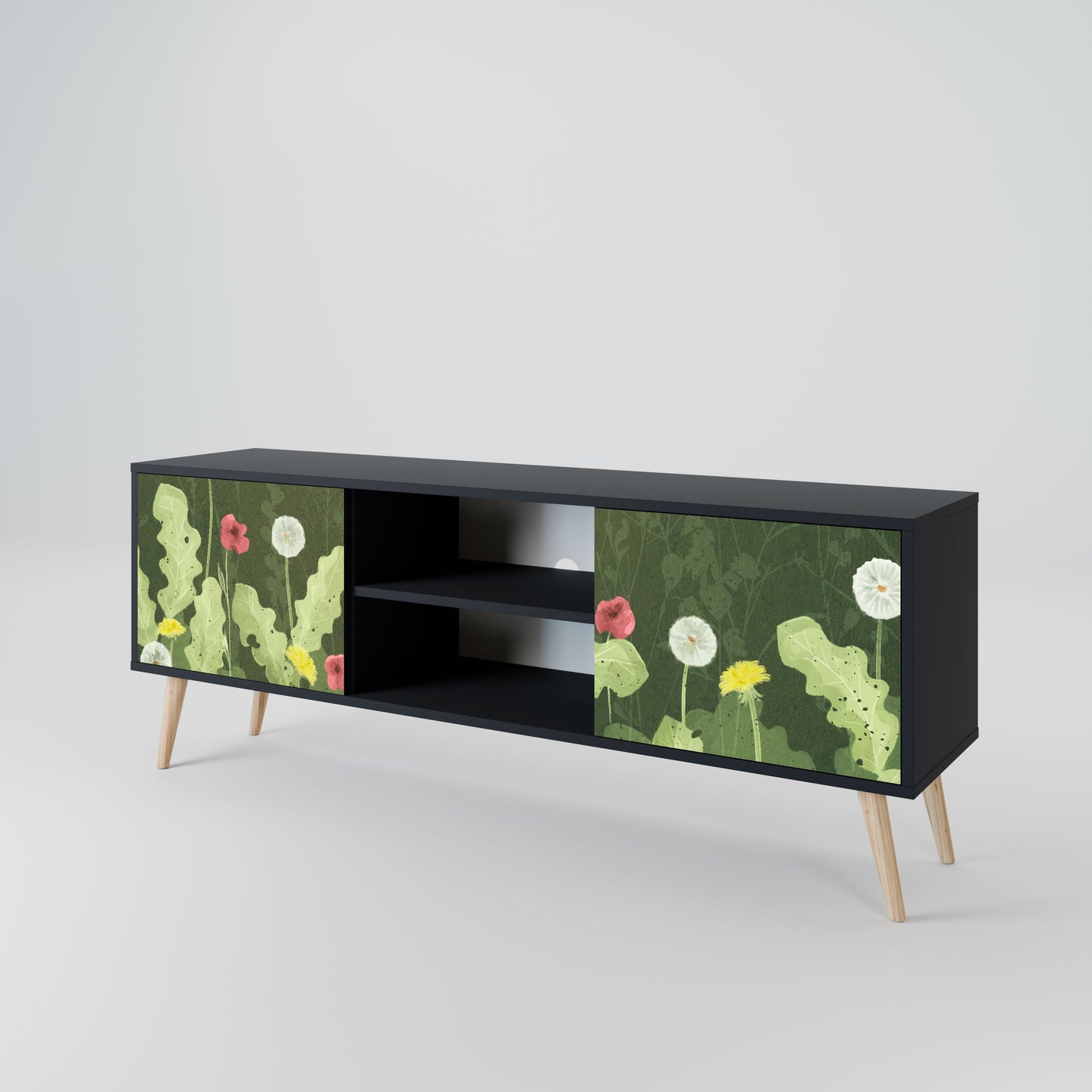Mobile TV DANDELION AMUSE a 2 ante con finitura nera
