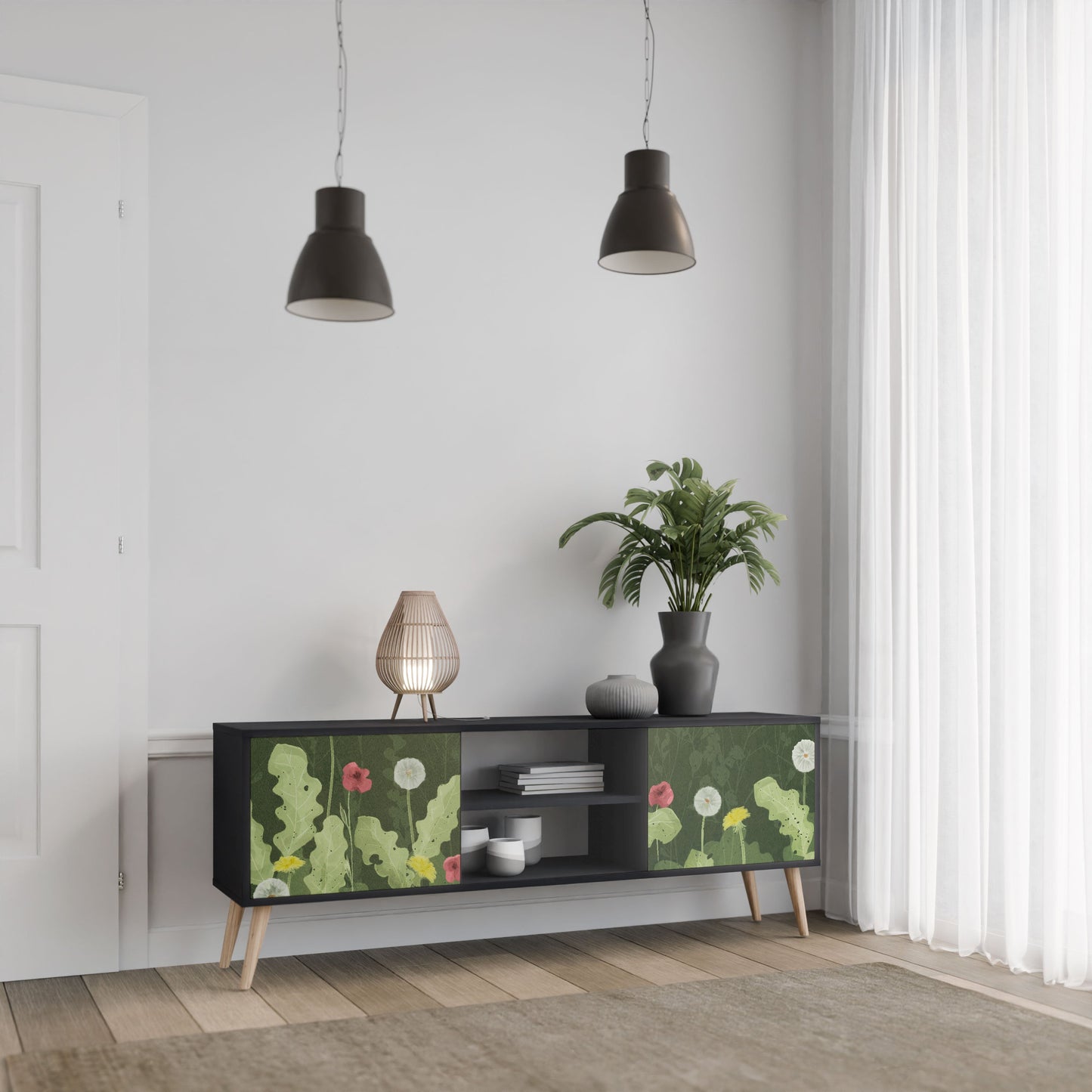 Mobile TV DANDELION AMUSE a 2 ante con finitura nera