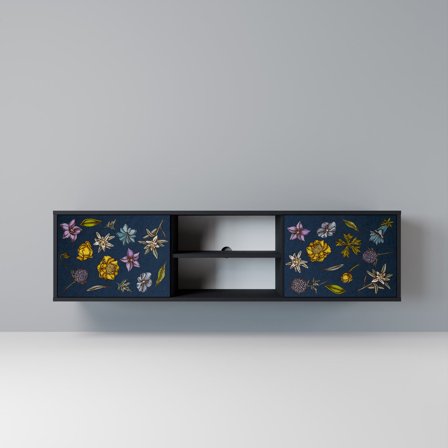 FLOWERS ON NAVY BLUE Mobile TV a 2 Ante in Finitura Nera