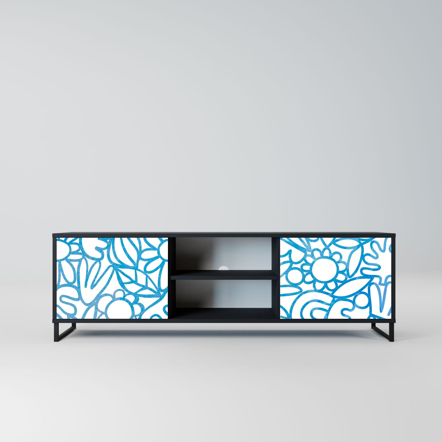 BLOOMY MORNING 2-Door TV Stand in Black Finish