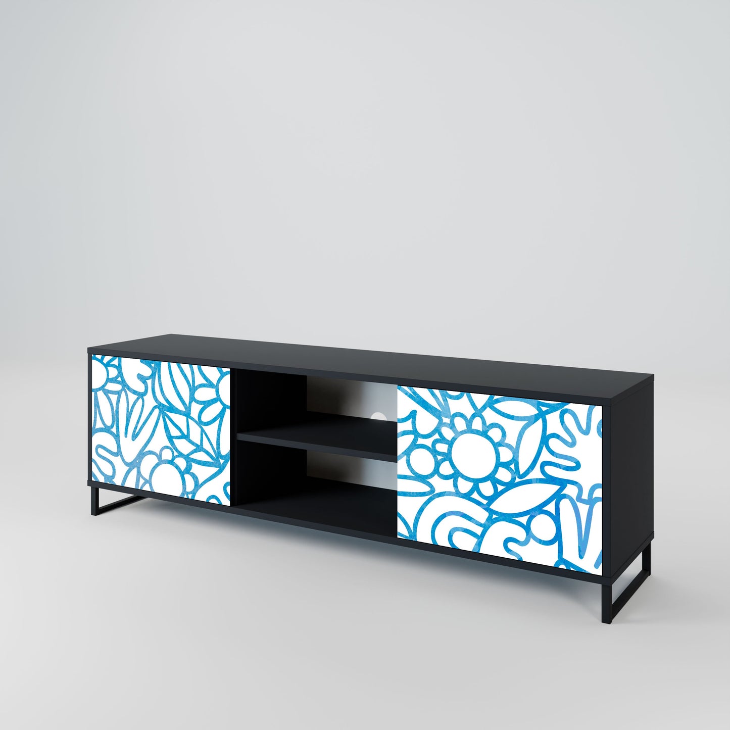 BLOOMY MORNING 2-Door TV Stand in Black Finish