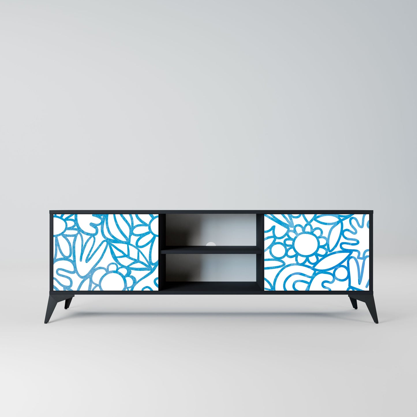 BLOOMY MORNING 2-Door TV Stand in Black Finish