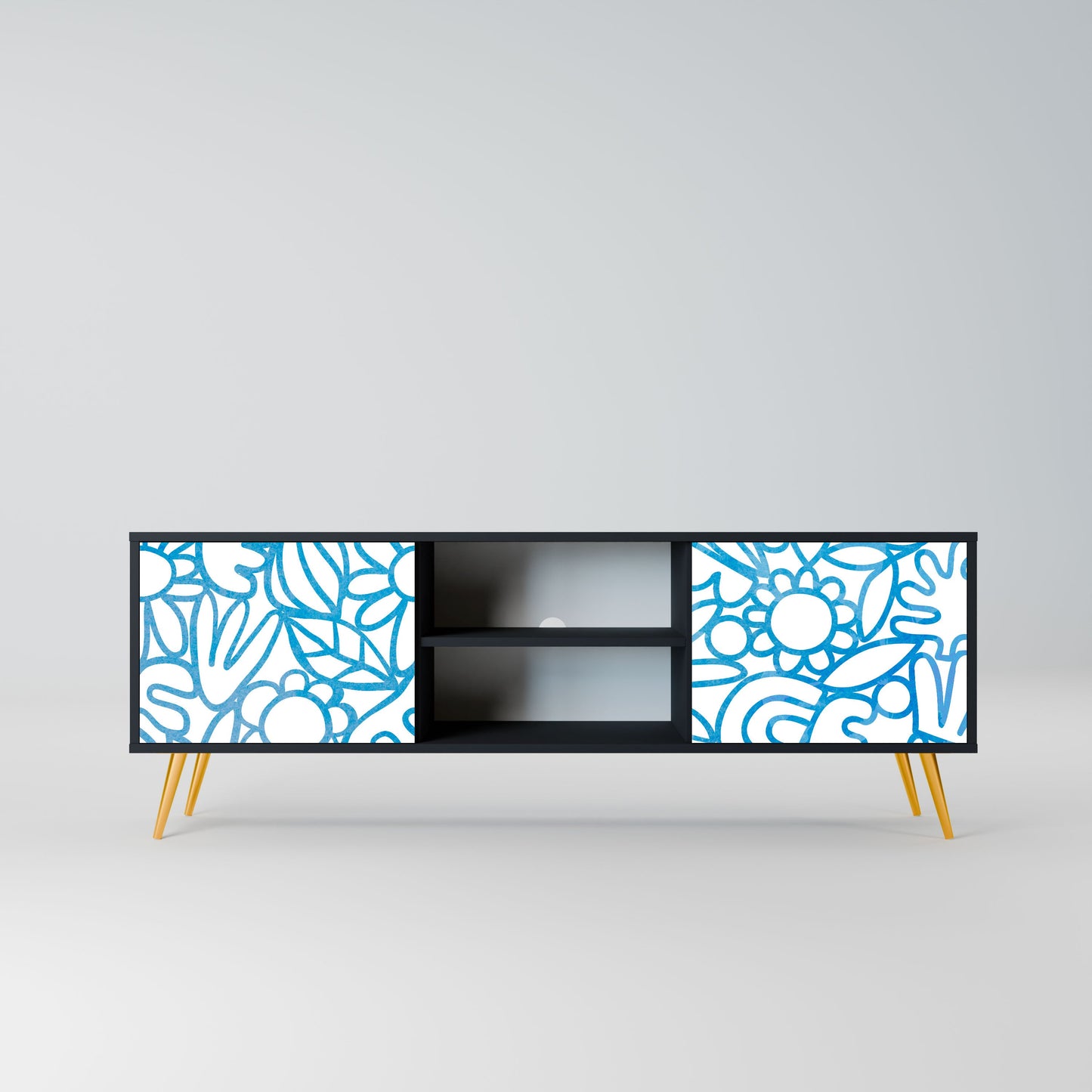 BLOOMY MORNING 2-Door TV Stand in Black Finish