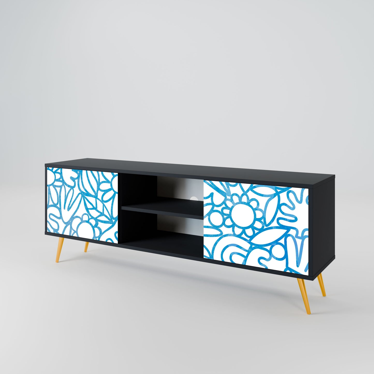 BLOOMY MORNING 2-Door TV Stand in Black Finish