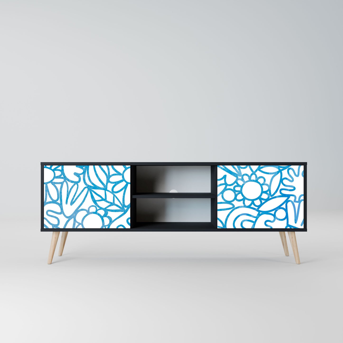BLOOMY MORNING 2-Door TV Stand in Black Finish
