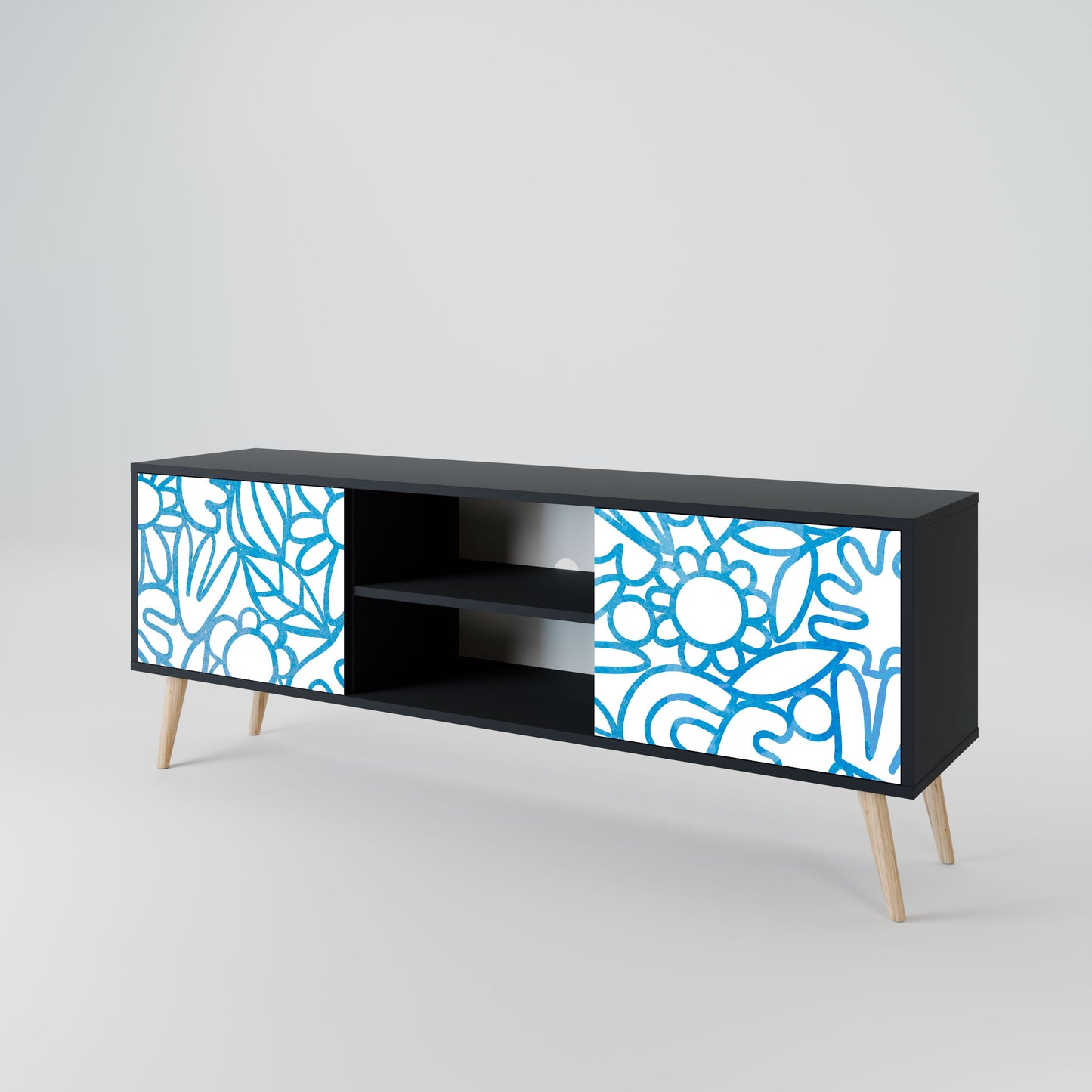 BLOOMY MORNING 2-Door TV Stand in Black Finish