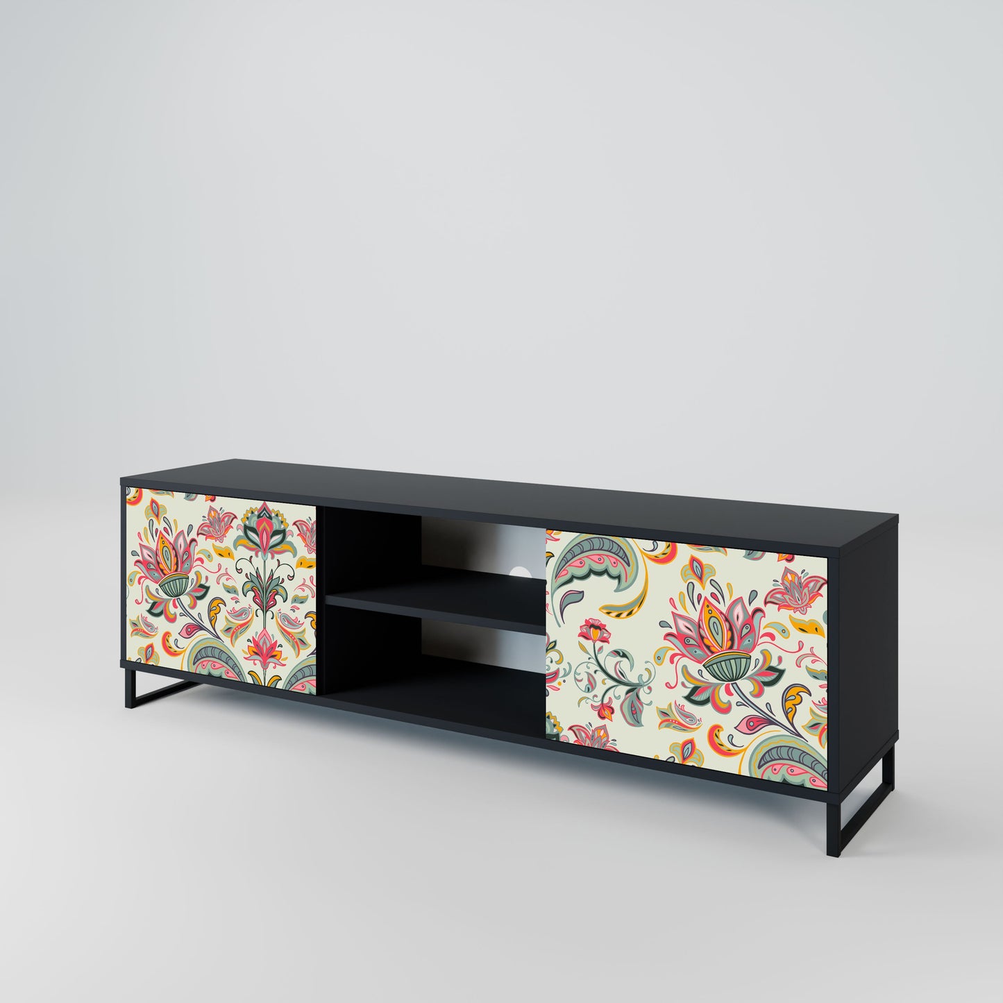 ORGANIC FOLKLORE 2-Door TV Stand in Black Finish