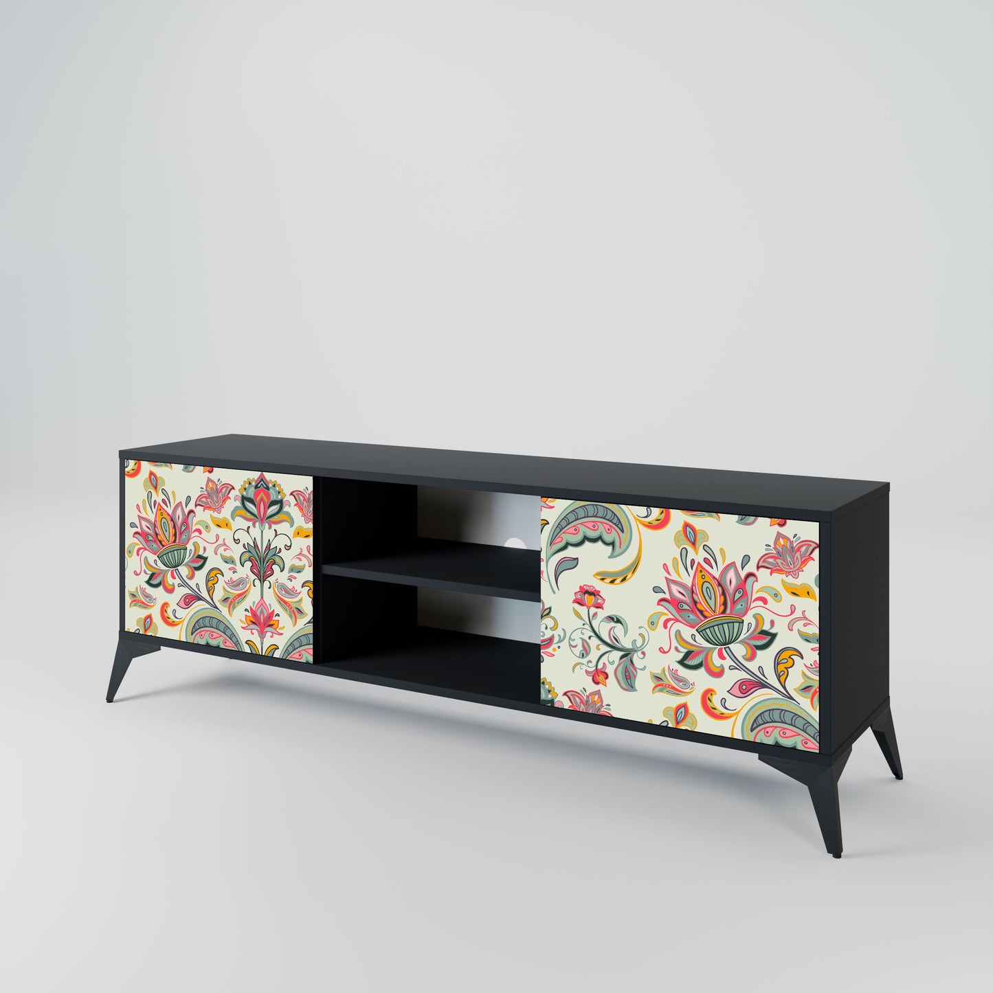 ORGANIC FOLKLORE 2-Door TV Stand in Black Finish