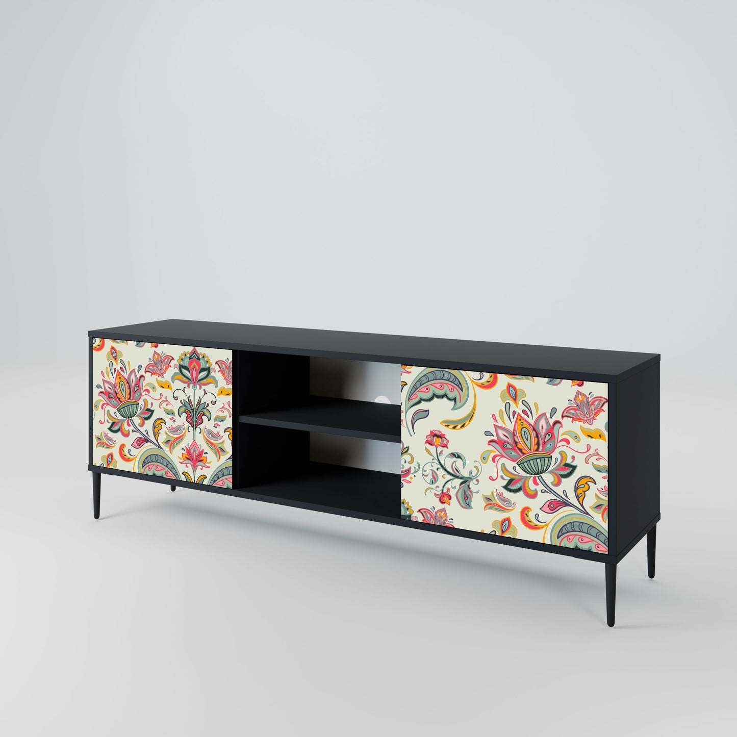 ORGANIC FOLKLORE 2-Door TV Stand in Black Finish