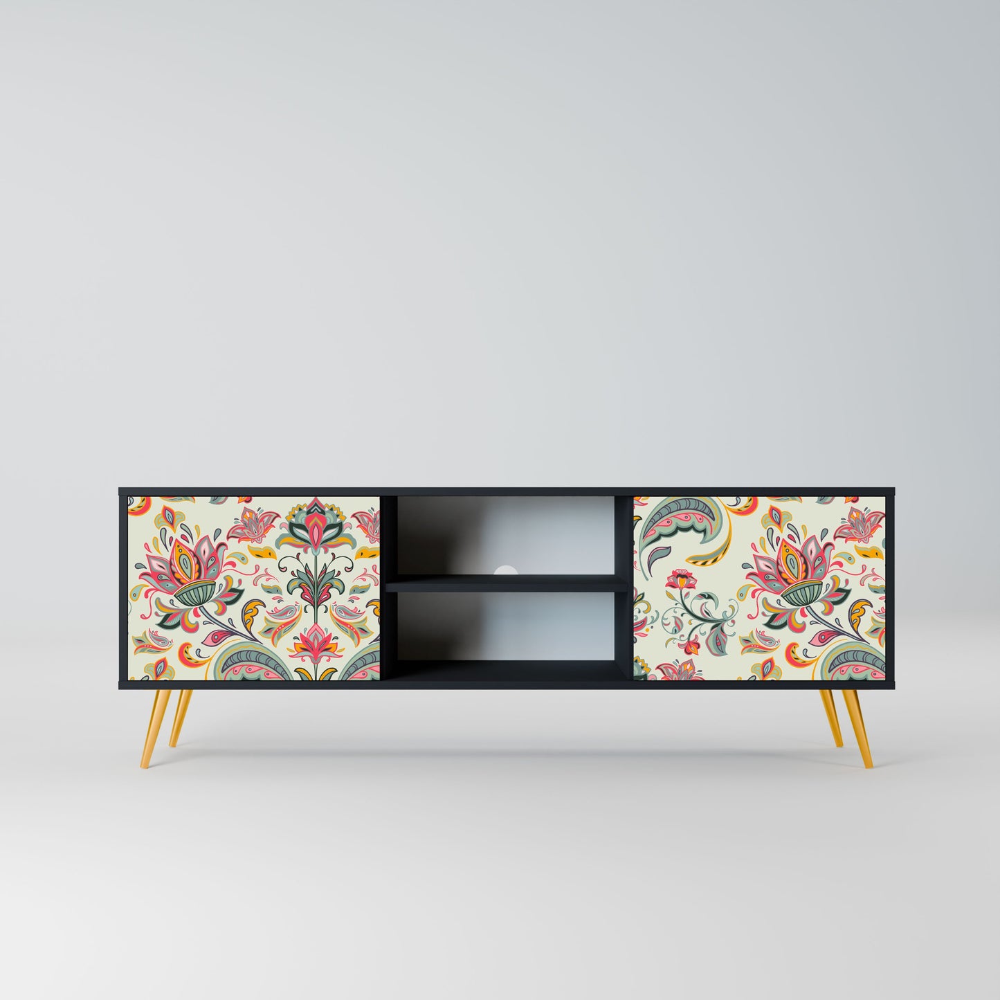 ORGANIC FOLKLORE 2-Door TV Stand in Black Finish