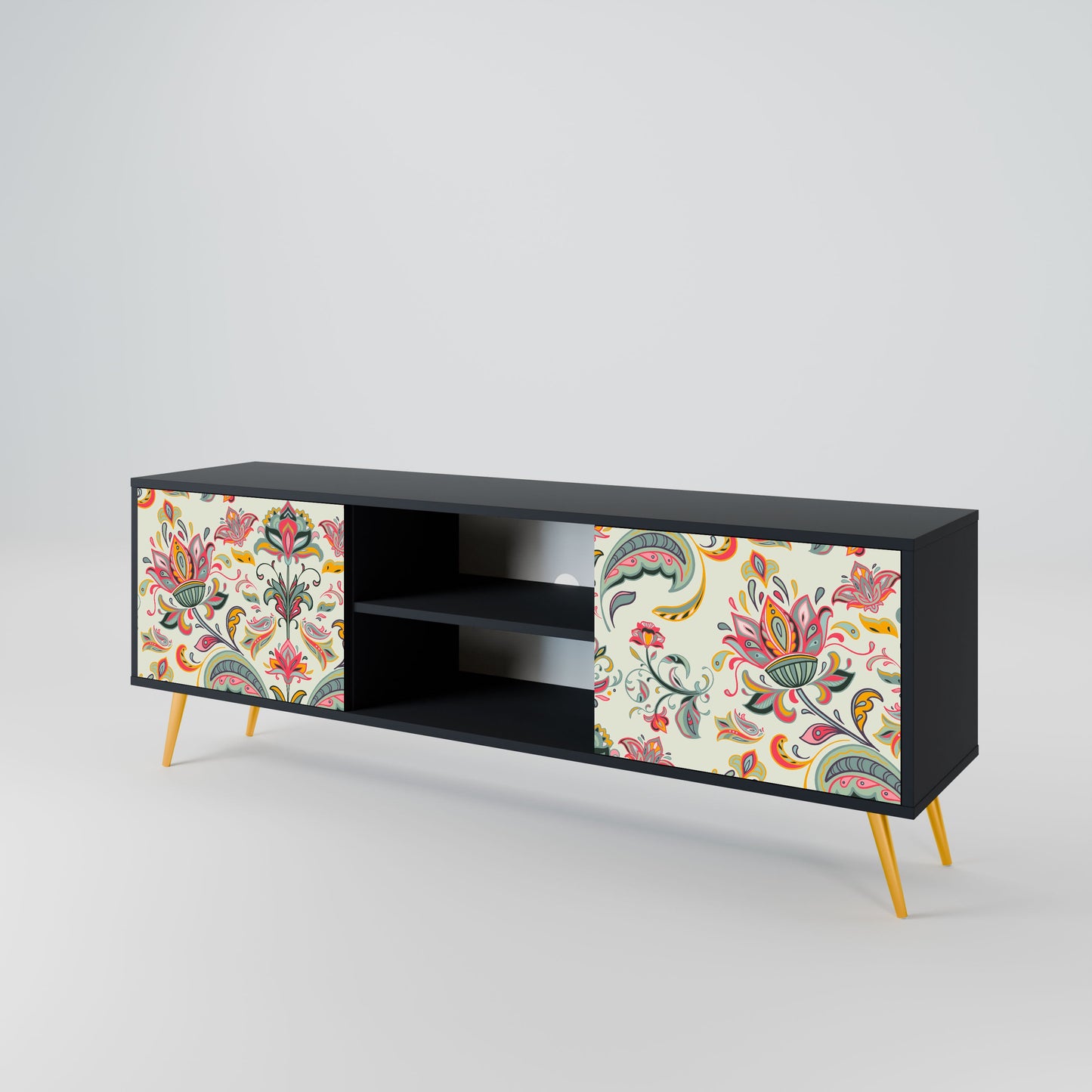 ORGANIC FOLKLORE 2-Door TV Stand in Black Finish