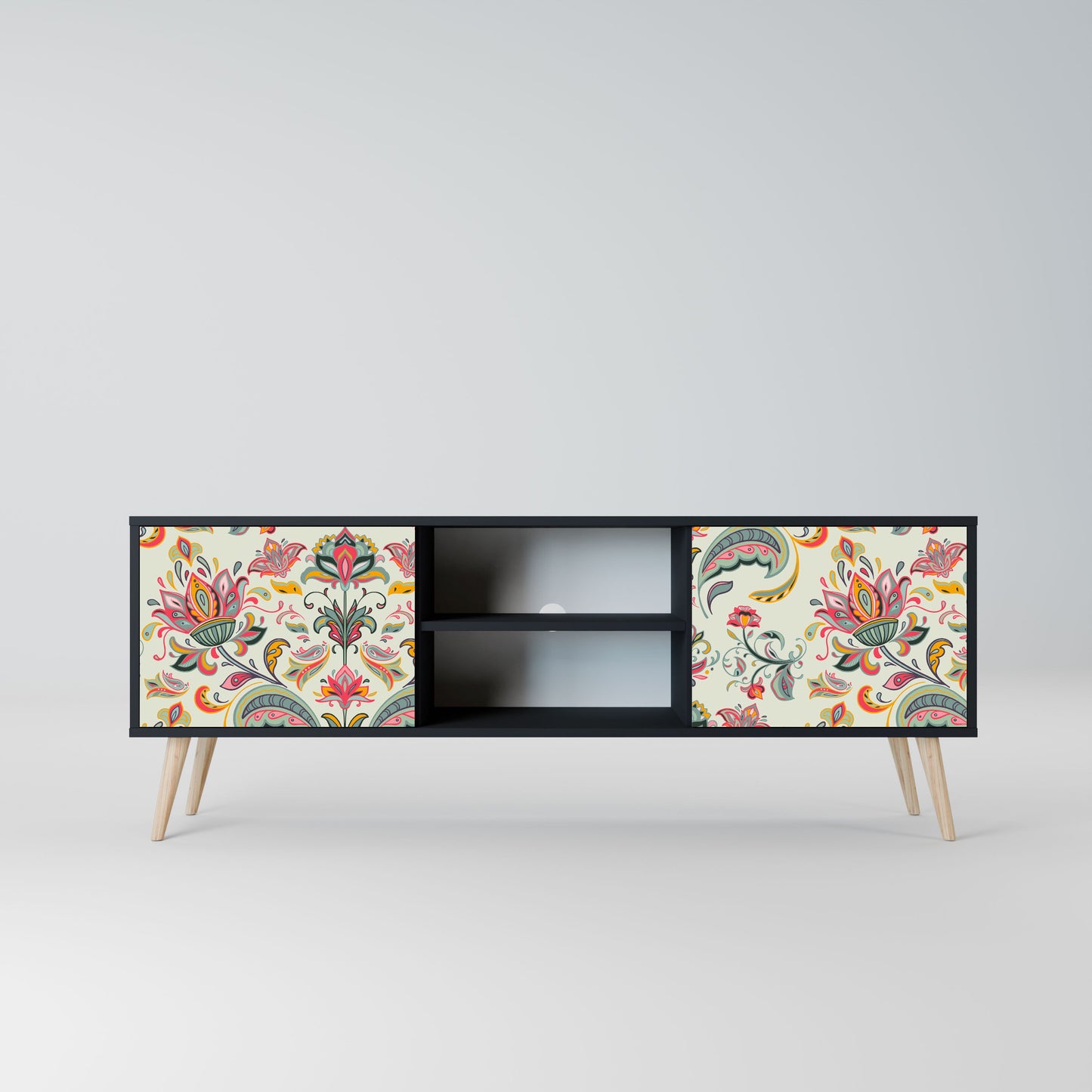 ORGANIC FOLKLORE 2-Door TV Stand in Black Finish